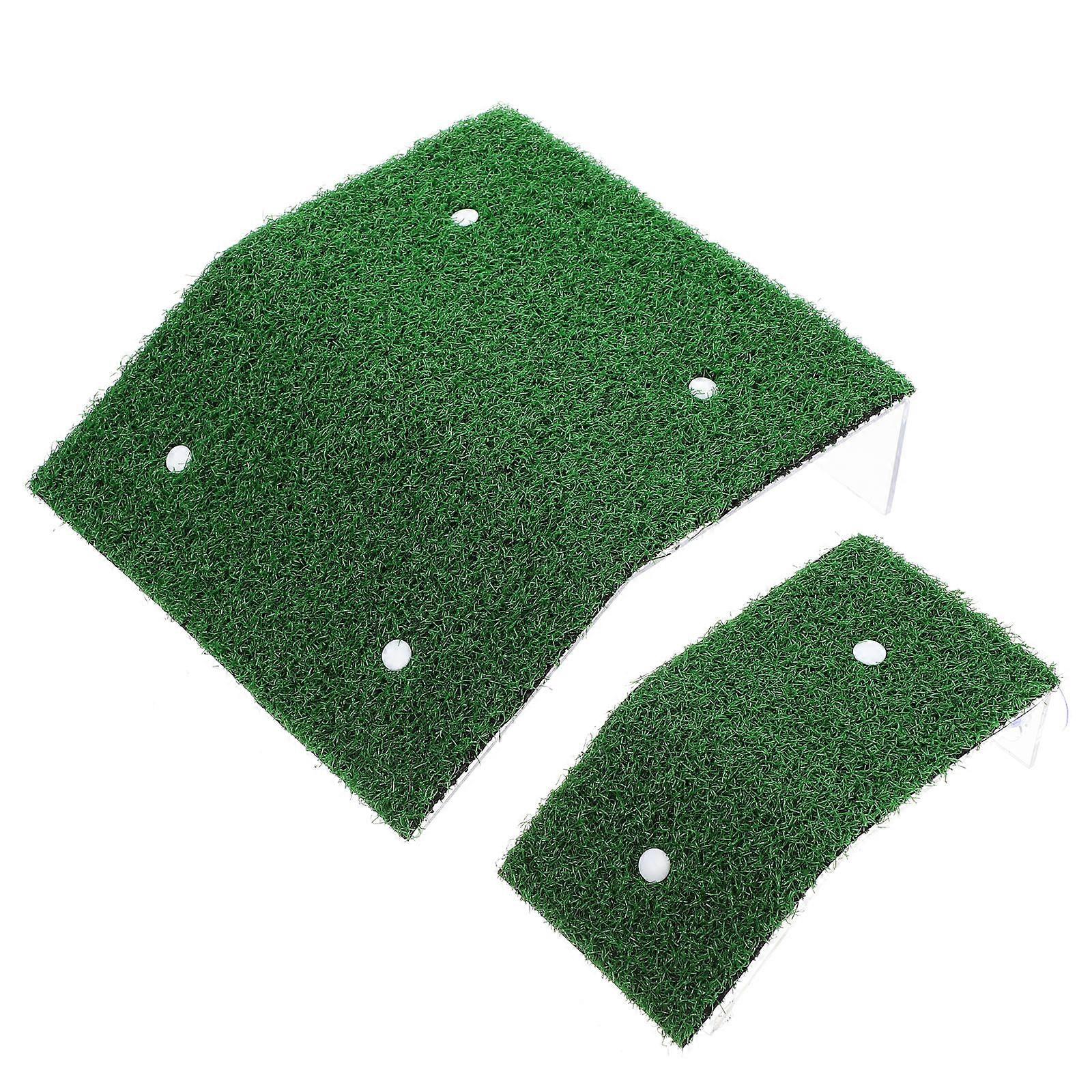 Turtle Basking Platform with Suction Cups, 2pcs Reptile Climbing Ramp for Aquariums Terrariums, Easy Installation Simulated Lawn for Tortoises and