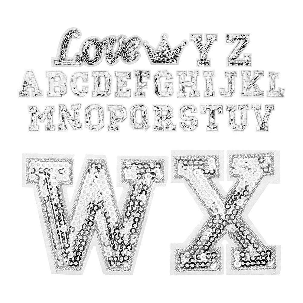 Sew On Letter Patches Alphabet Iron On Patches For Fashion Design Silver Rectangular Shape 56Pcs