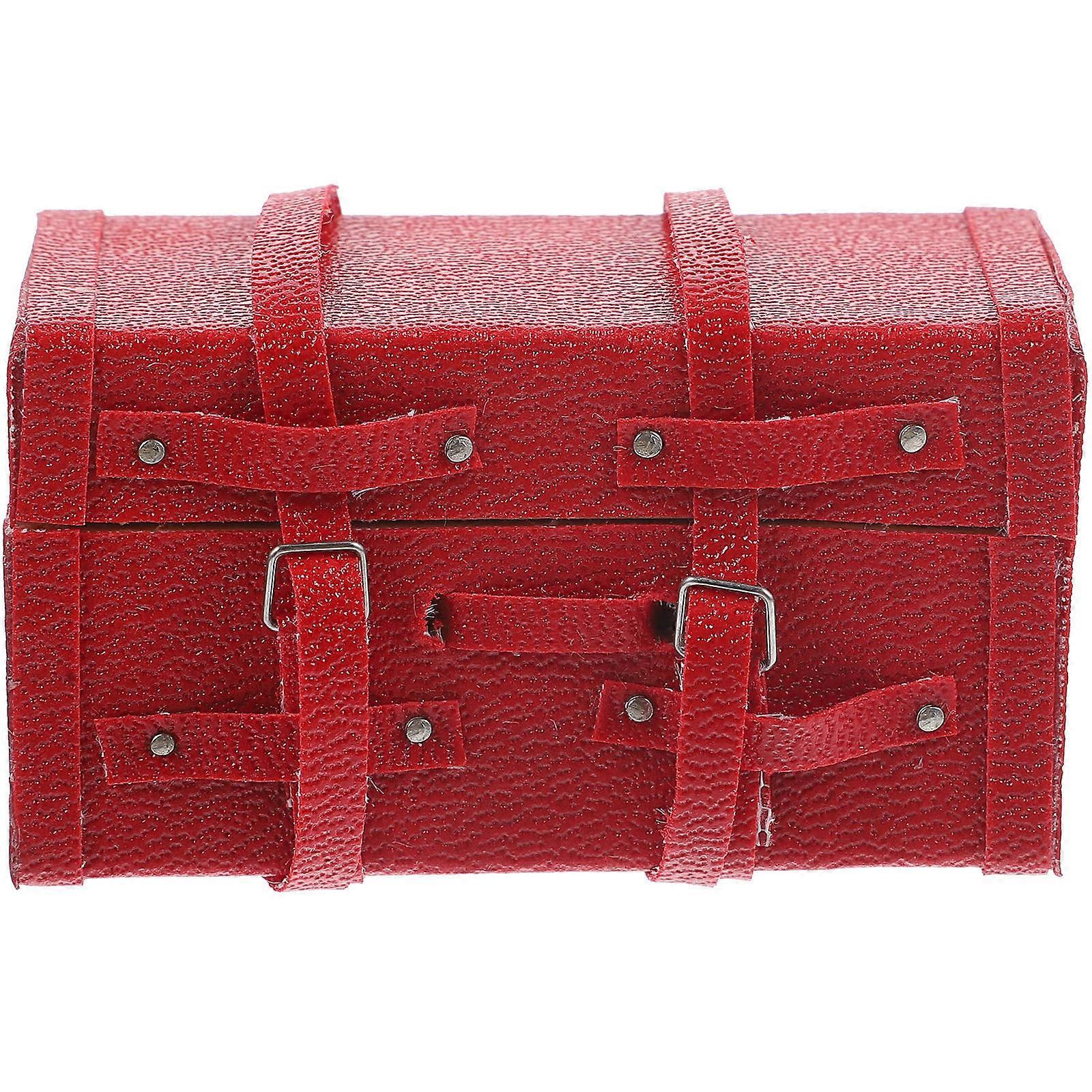 Mini Suitcase Vintage Style Doll House Accessory Decorative Storage Red 6X3X3CM 1Pack