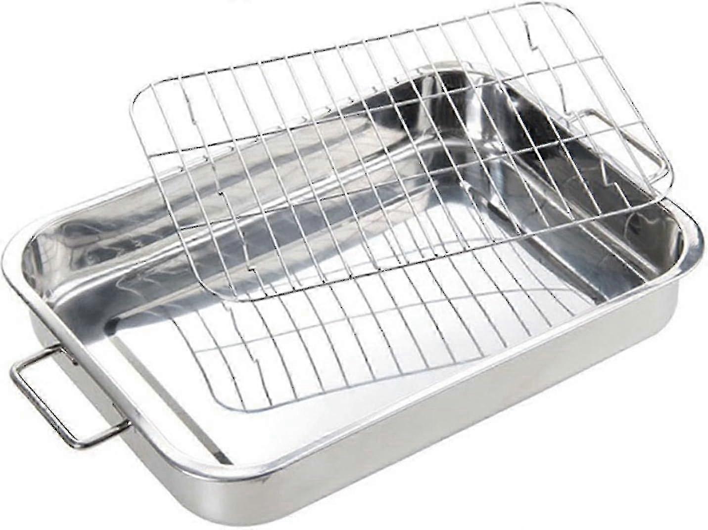 Stainless Steel Oven Pan with Rack Baking Roaster Tin Tray Kitchen Cookware