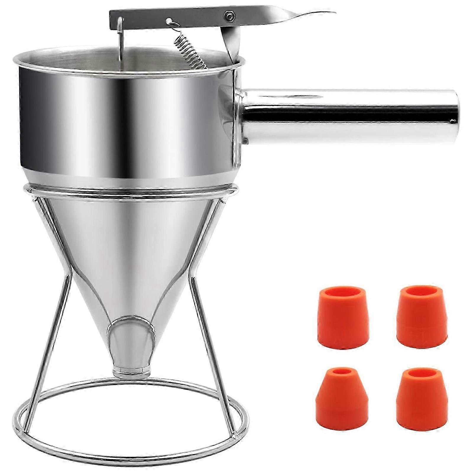Batter Dispenser Pancakes and Waffles Making Tool Stainless Steel Design with Convenient Stand and Easy Cleaning