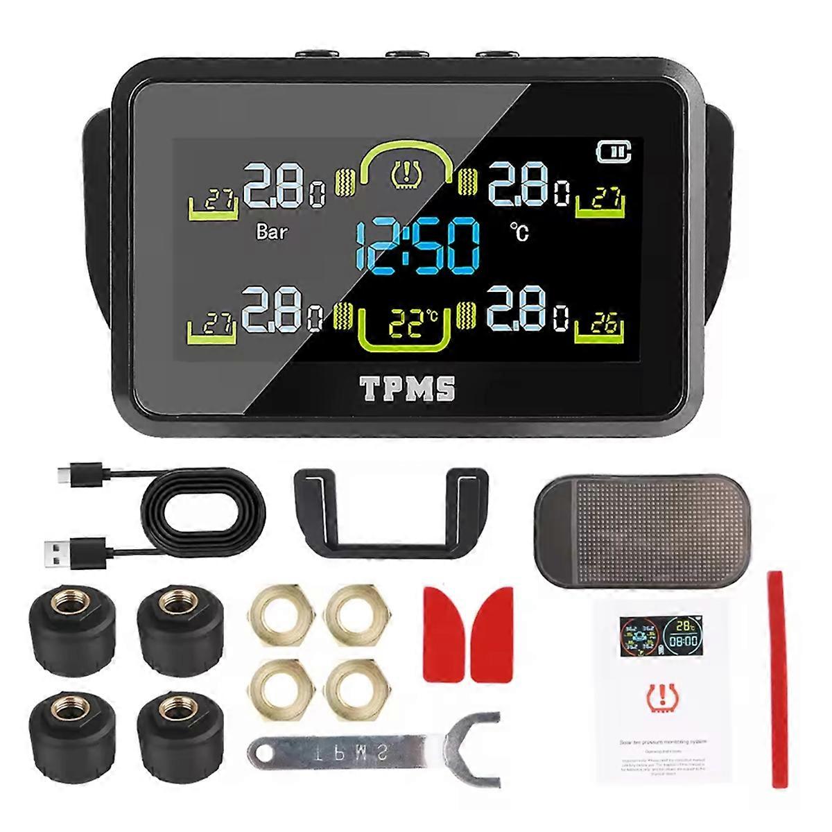 With 4 External Sensors Solar TPMS T14-1 Tire Pressure Monitoring