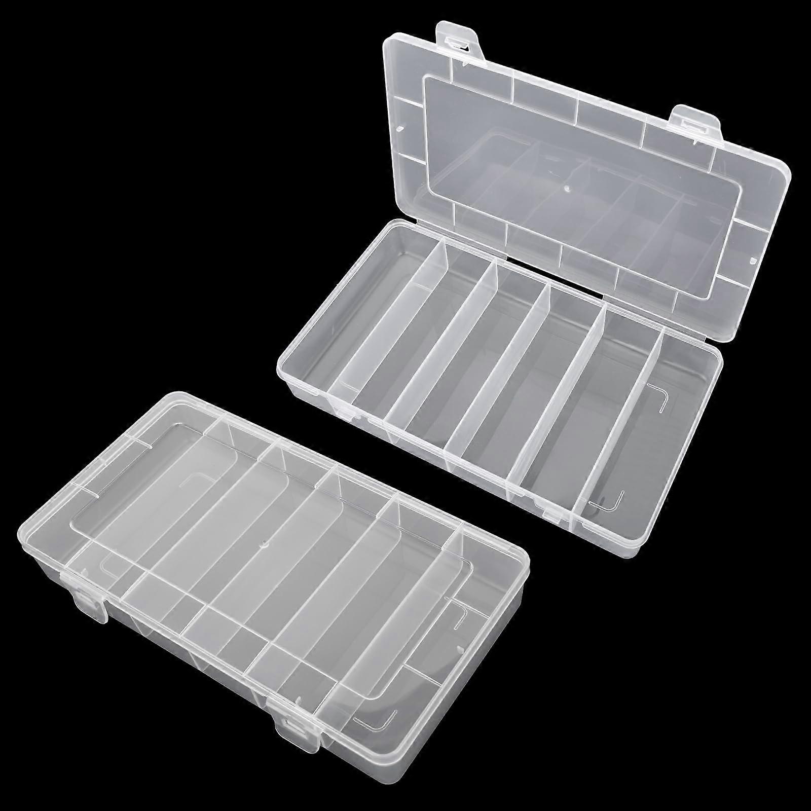 Pack of 2 Tackle Box, Transparent Plastic, Storage for Bait, Hooks (21x11.8x3.2cm)