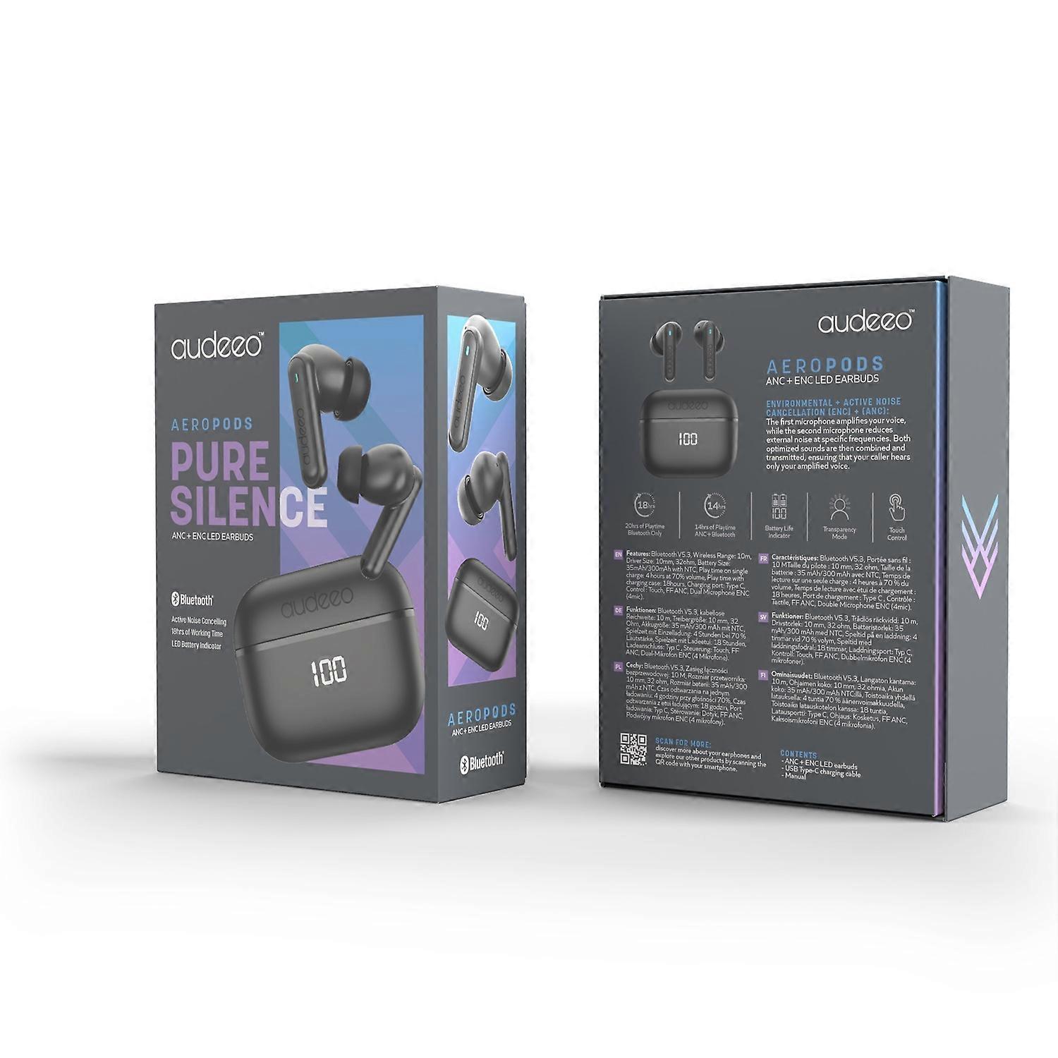 Headphones In-Ear ANC ENC LED Aeropods Black Fruugo IE