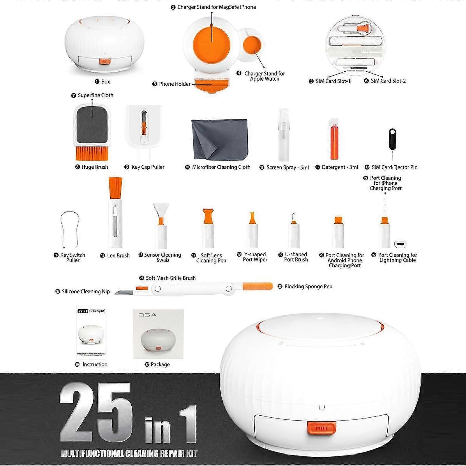 Electronics Cleaner KIT (25 in 1), Cleaning for Cell Phone, Laptop, Keyboard, Screen, Cleaning Spray Tool, Clean Brush Device for Earbud Headphone Cam