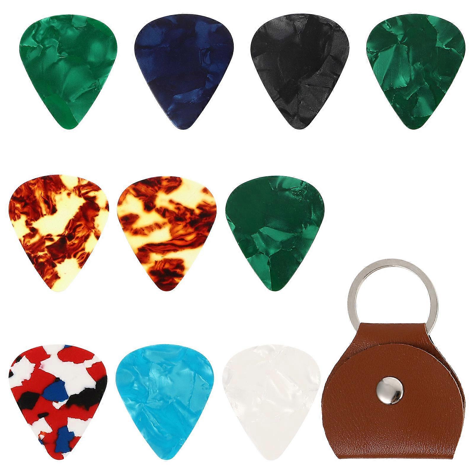 صندوق تخزين جلدي من Plectrums مع 10 ريشات جيتار لممارسة الموسيقى 2.75X2.16X0.20Inch