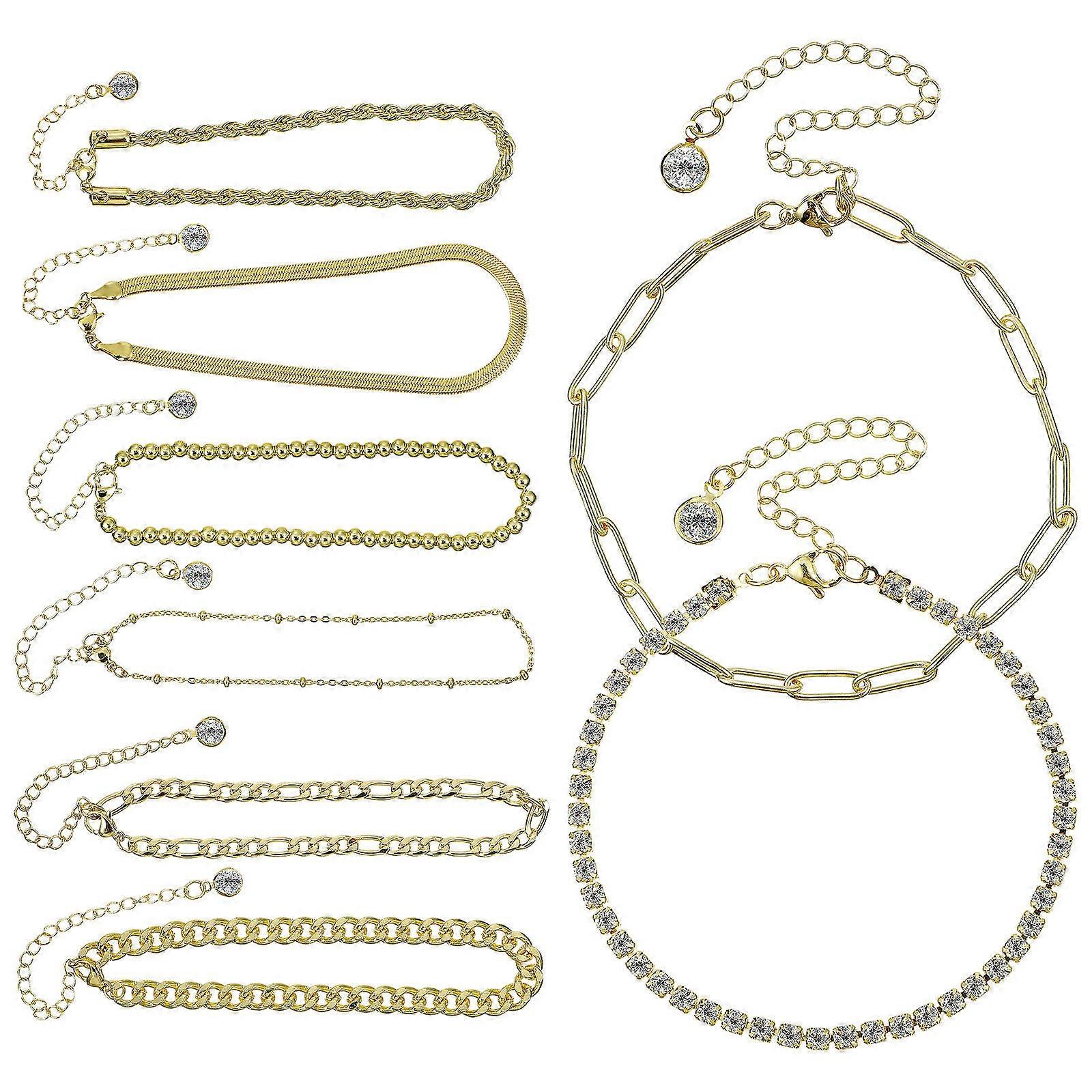 8pcs Adjustable Fashion Chain Bracelets for Women – Layering Jewelry for Everyday Wear and Any Occasion