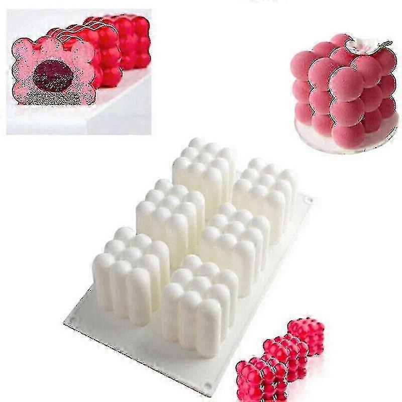 3D Cube Candle Mold 6 Cavity Silicone Square Bubble Dessert Mold