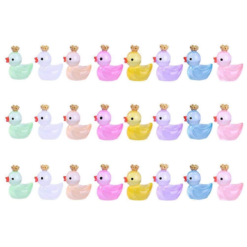 24pcs Mini Duck Figurines   Luminous Tiny Ducks with Crown Design for Garden, Lawn, Car & Dollhouse Decor   Resin Craft Ornaments