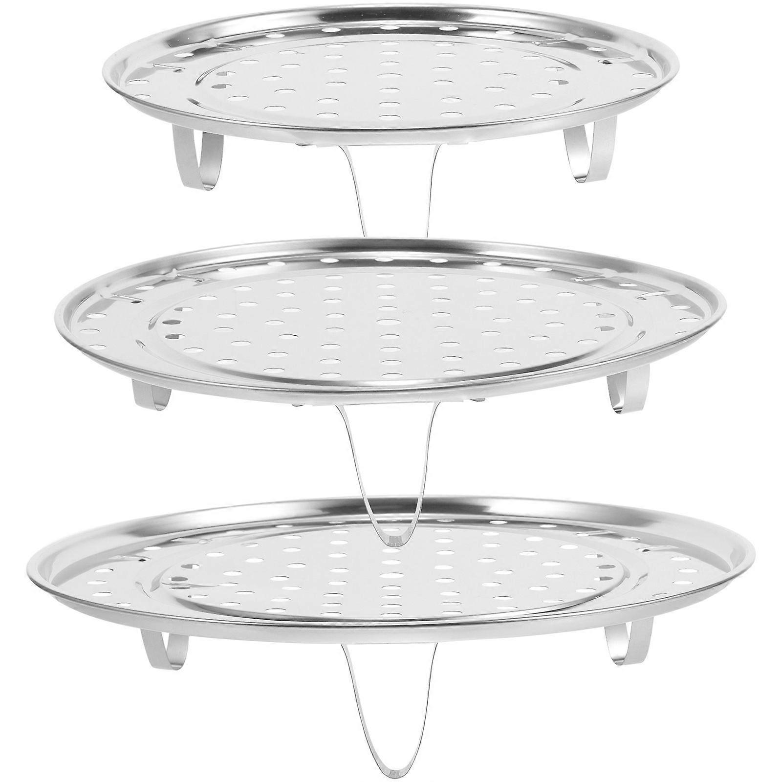 3pcsステンレス鋼多機能スチーマーラックプレートキッチンホーム用3本足蒸しスタンド(大+中+小シルバー)
