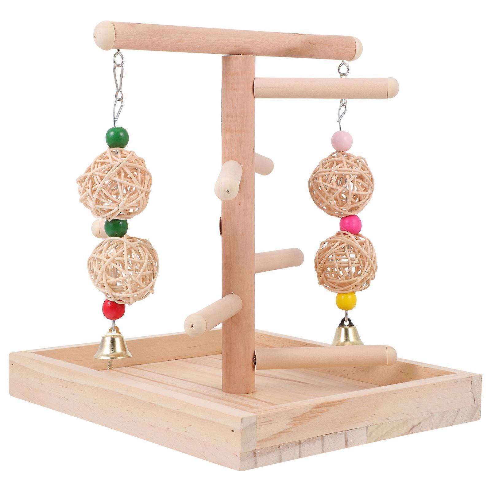 1Pc Parrot Wooden Standing Rack Creative Birds Swing Toy Cage Pet Accessory