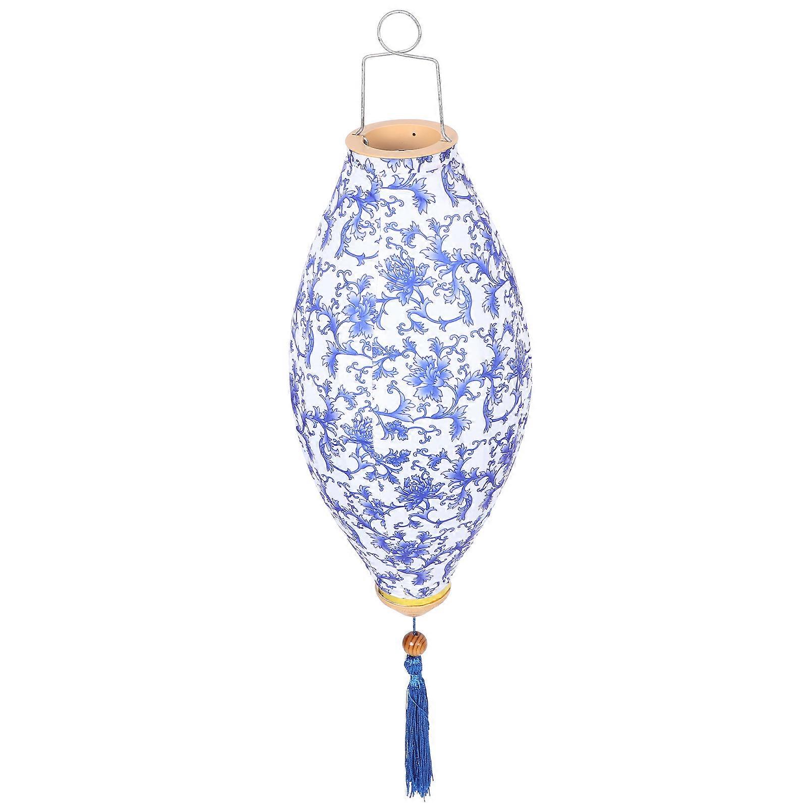 Blue Vietnamese Lantern for Outdoor and Indoor Decor with Fabric and Metal lightweight and portable 6.5 inches