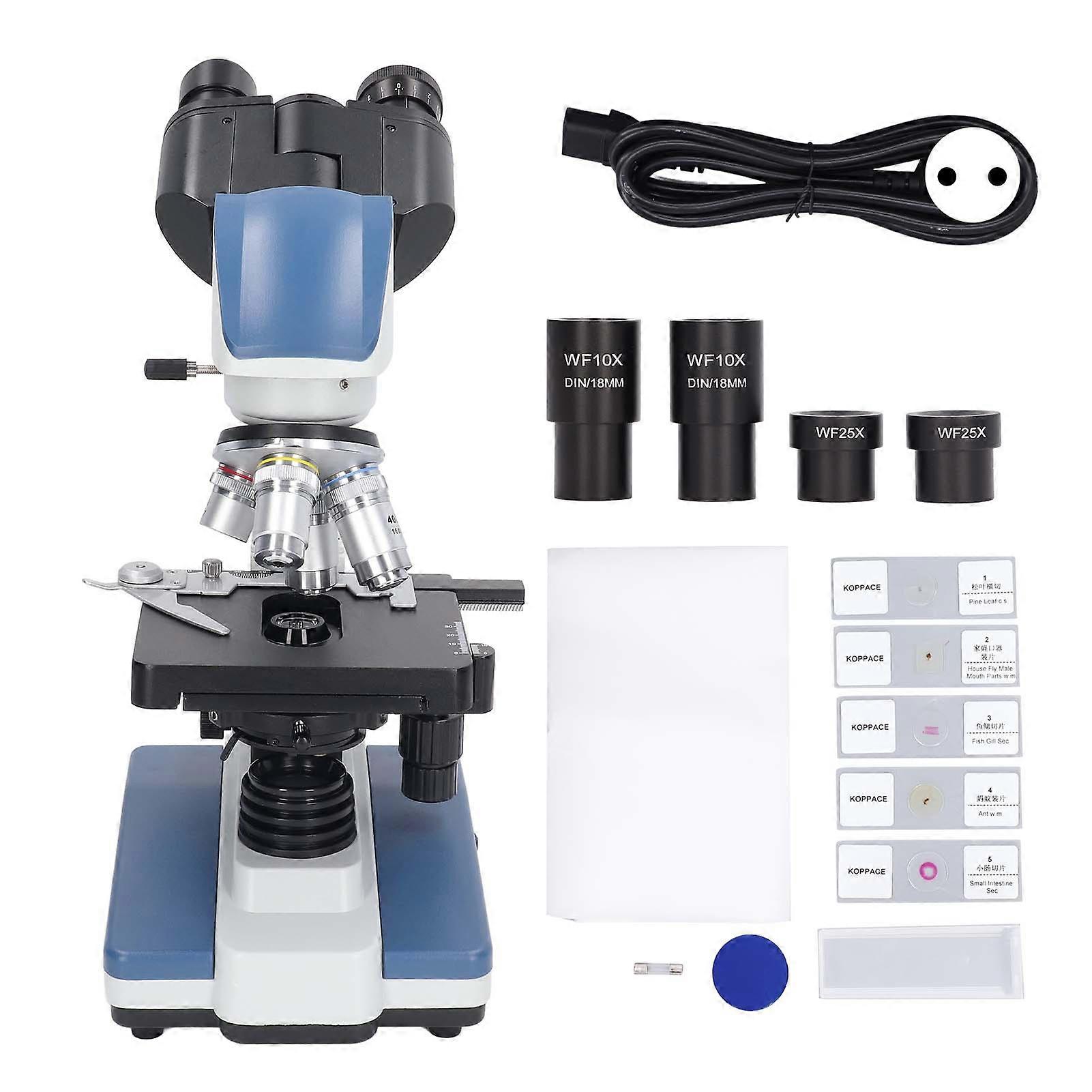 Binocular Microscope 40X To 2500X Double Layer Mechanical Stage Laboratory Compound Binocular Microscope AC85‑240V EU Plug