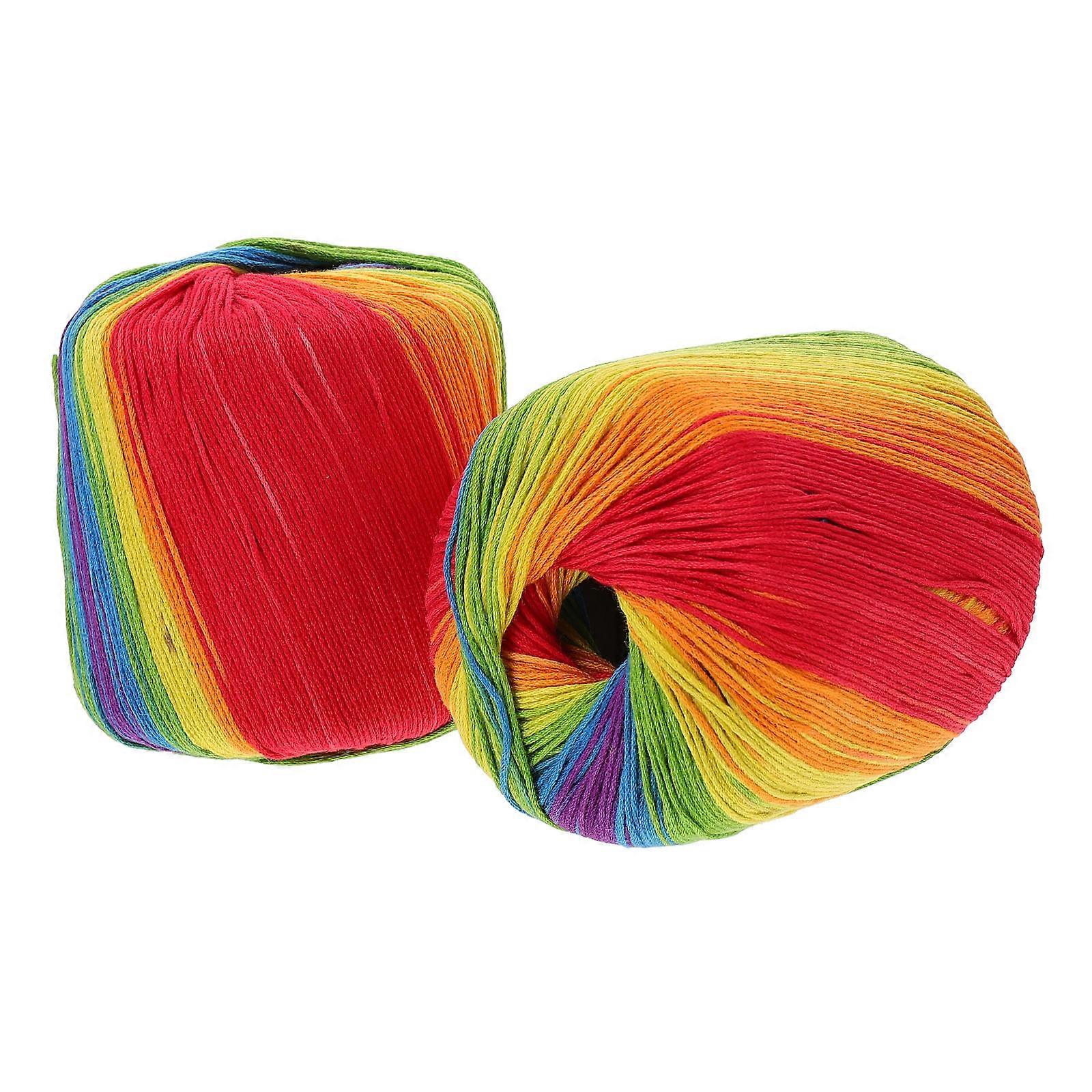 2 Rolls Rainbow Cotton Yarn for DIY Crochet, Knitting, and Crafts Lightweight, Thread for Sweaters, Lace, and Decorative Projects