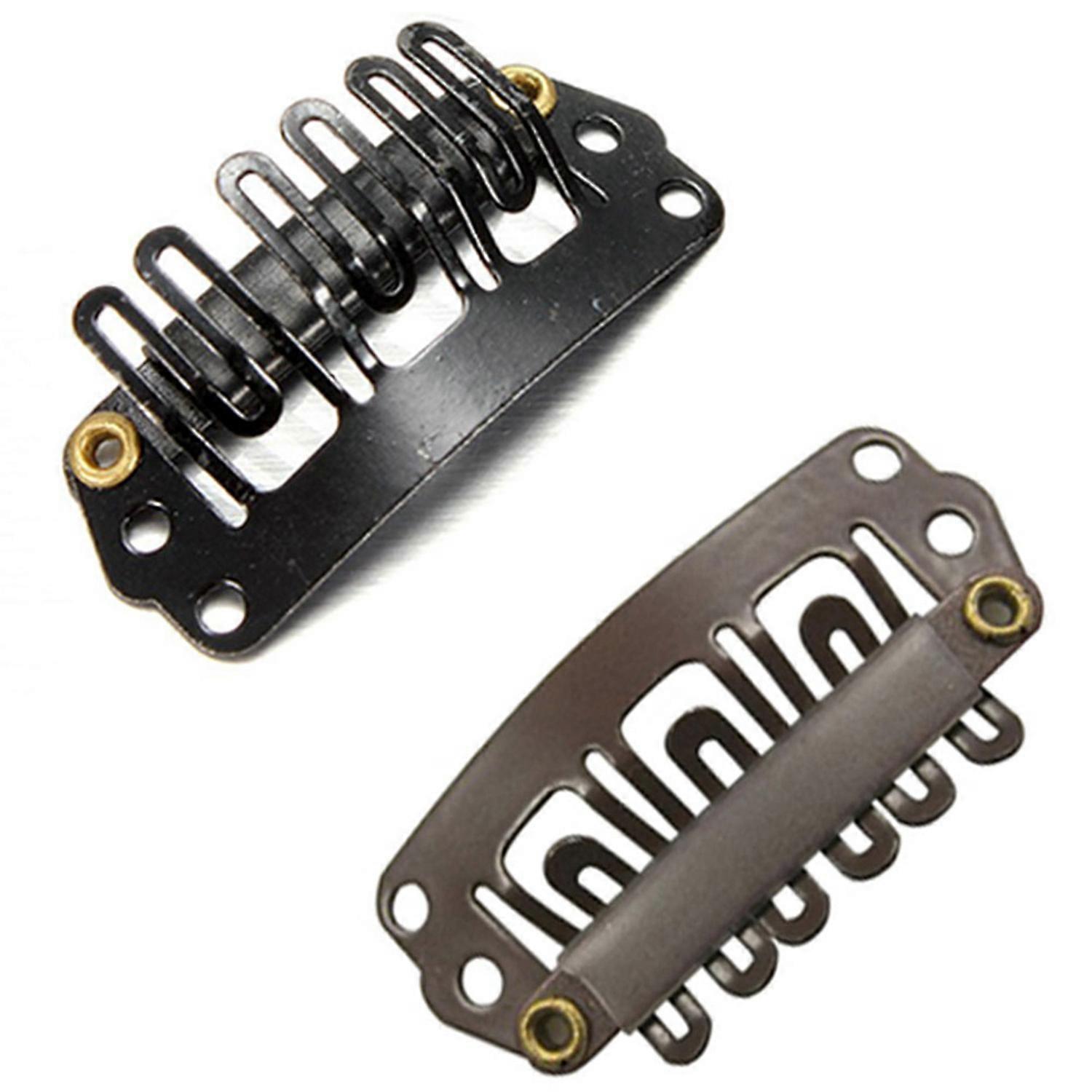 40Pcs U-Shaped Clamp for Hair Extensions Wig Clips DIY Comb Black Frame & 10Pcs Brown Snap Clips U-S