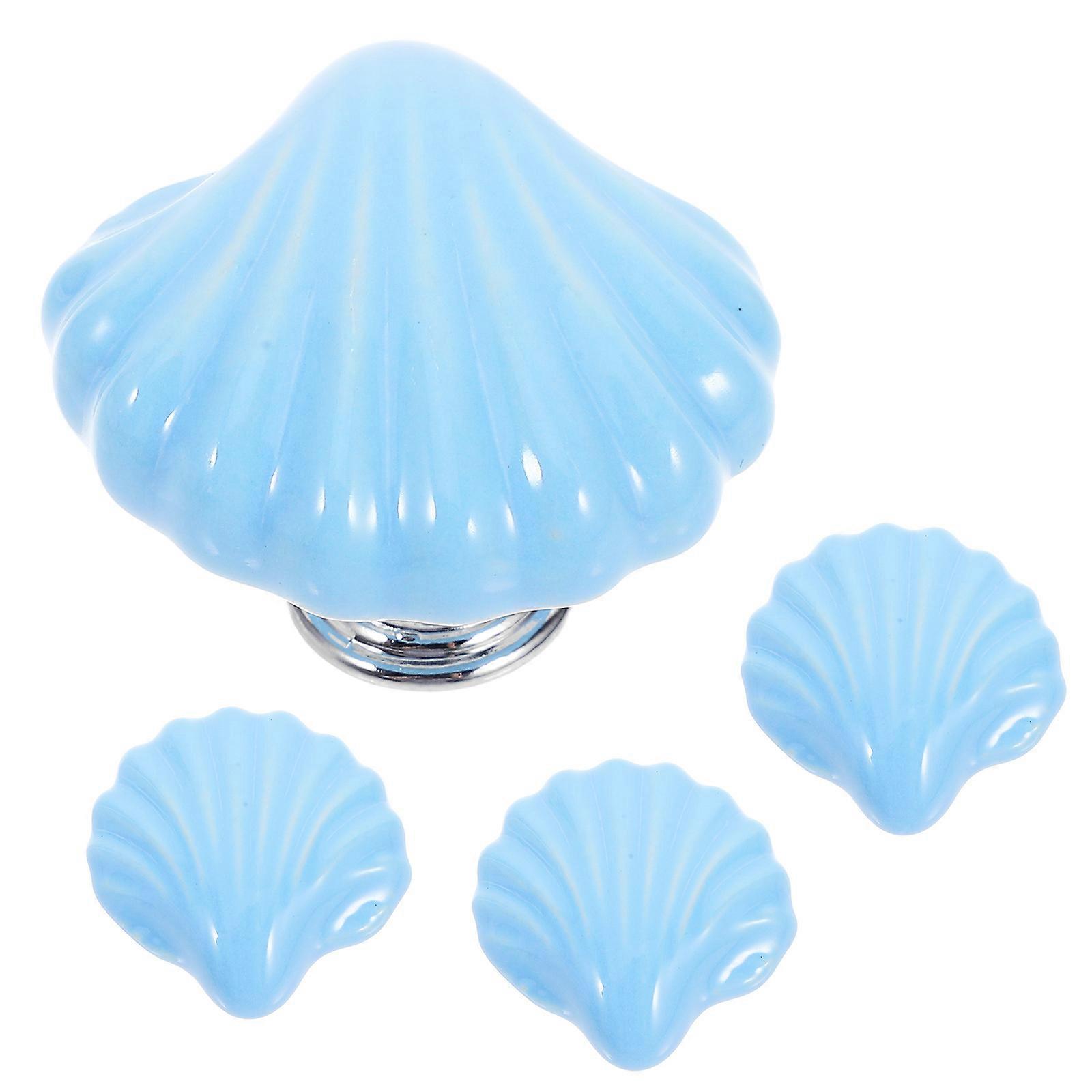 4pcs Ceramic Shell Knobs Sea Style Pull Handle Unique Door Knobs Furniture Door Handles for Cabinet Drawer Blue