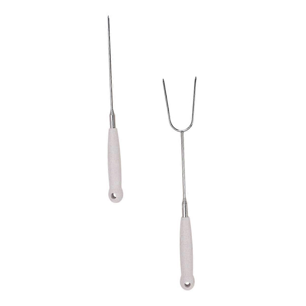 2 Piece Telescopic Barbecue Fork Extendable Grill Fork for BBQ Camping and Picnic for Meat and Vegetables