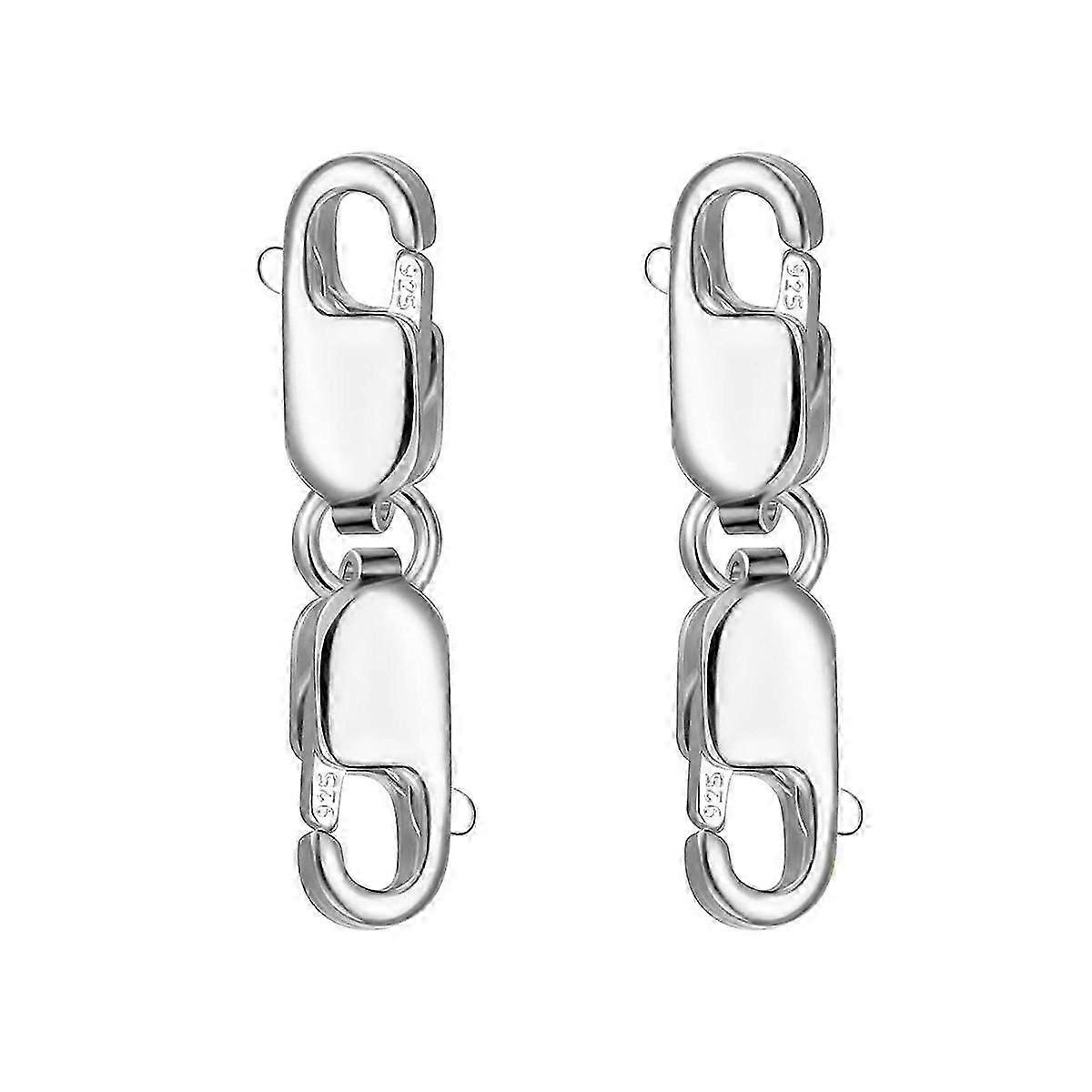 2PCS مزدوجة جراد البحر المشبك 10MM، الفضة الاسترليني المشبك مخلب مزدوج المشابك سوار قلادة Extensio