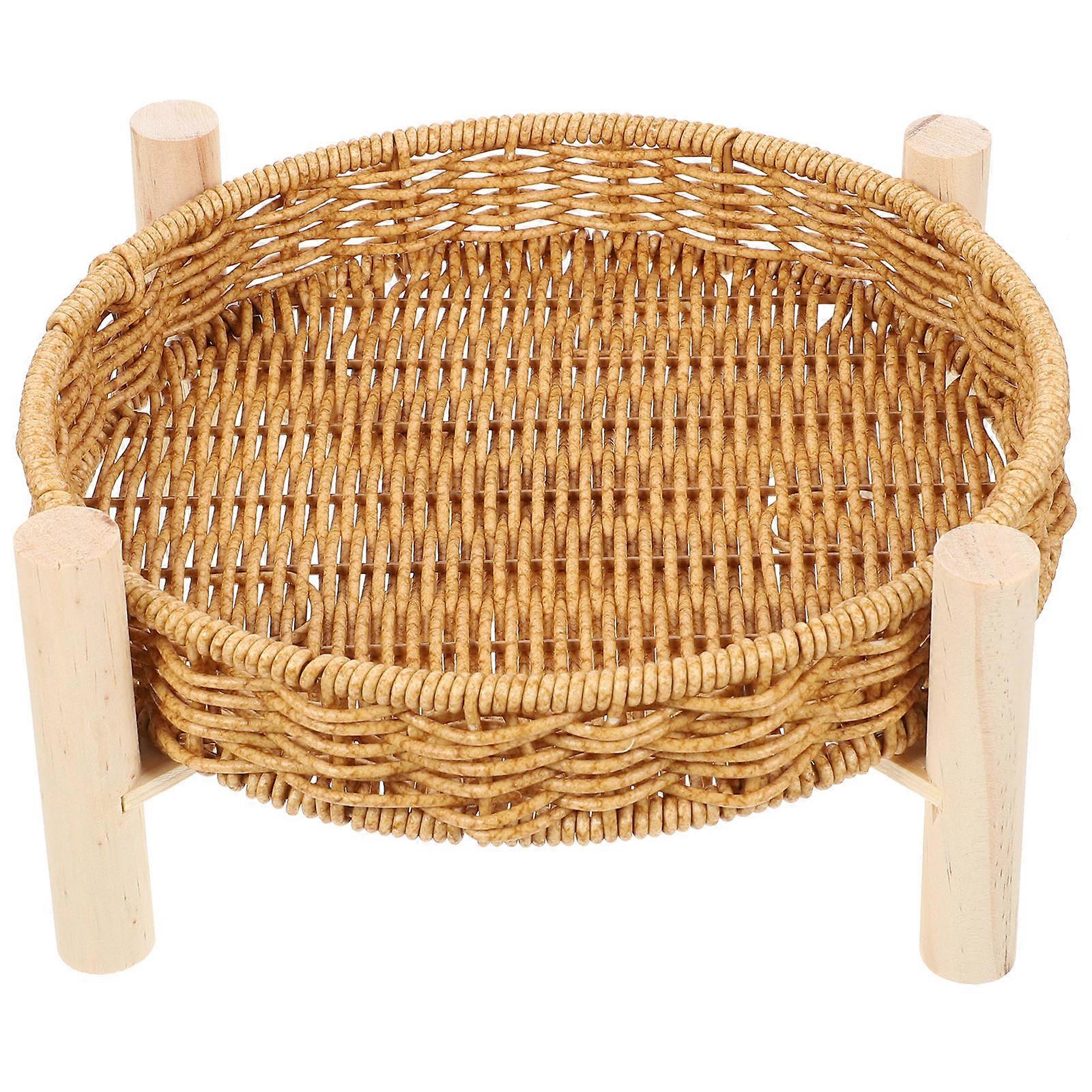 Khaki Round Serving Basket for Home Made of PP Material Lightweight Decorative Tray for Snacks and Keys 10.5 Inch