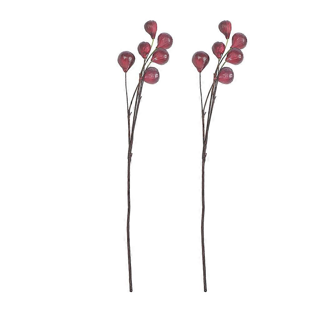 Realistic Artificial Fig Branches for Home Decor with Dark Red Fruits and Easy Installation 2pcs