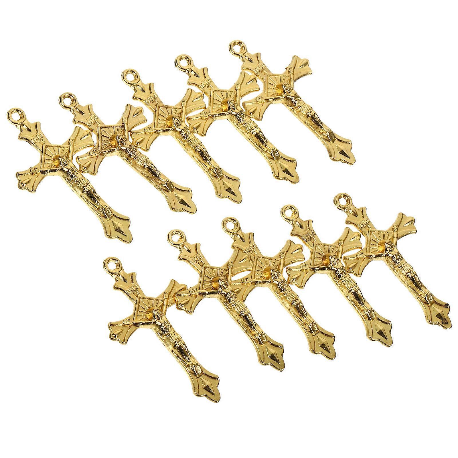 Golden Cross Pendant Charm for Decoration Zinc Alloy Small Cross Accessories 10Pcs