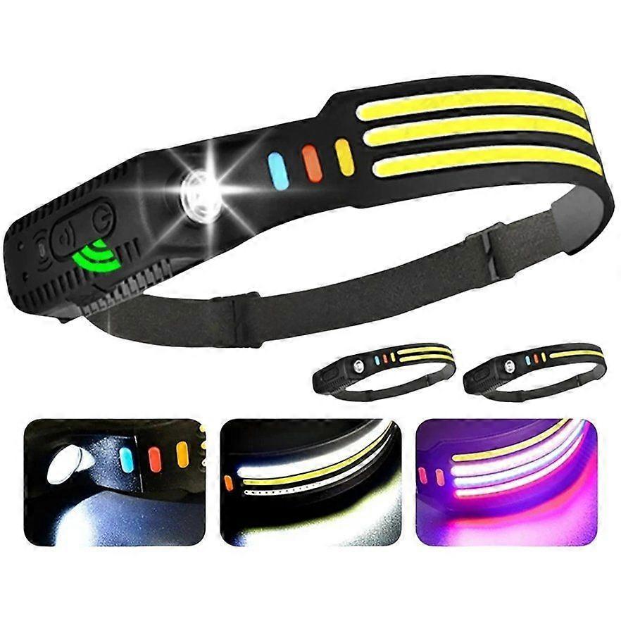 COB LED Headlamp, USB Rechargeable, Waterproof, Sensor, with Built-in Battery for Outdoor Camping and Fishing