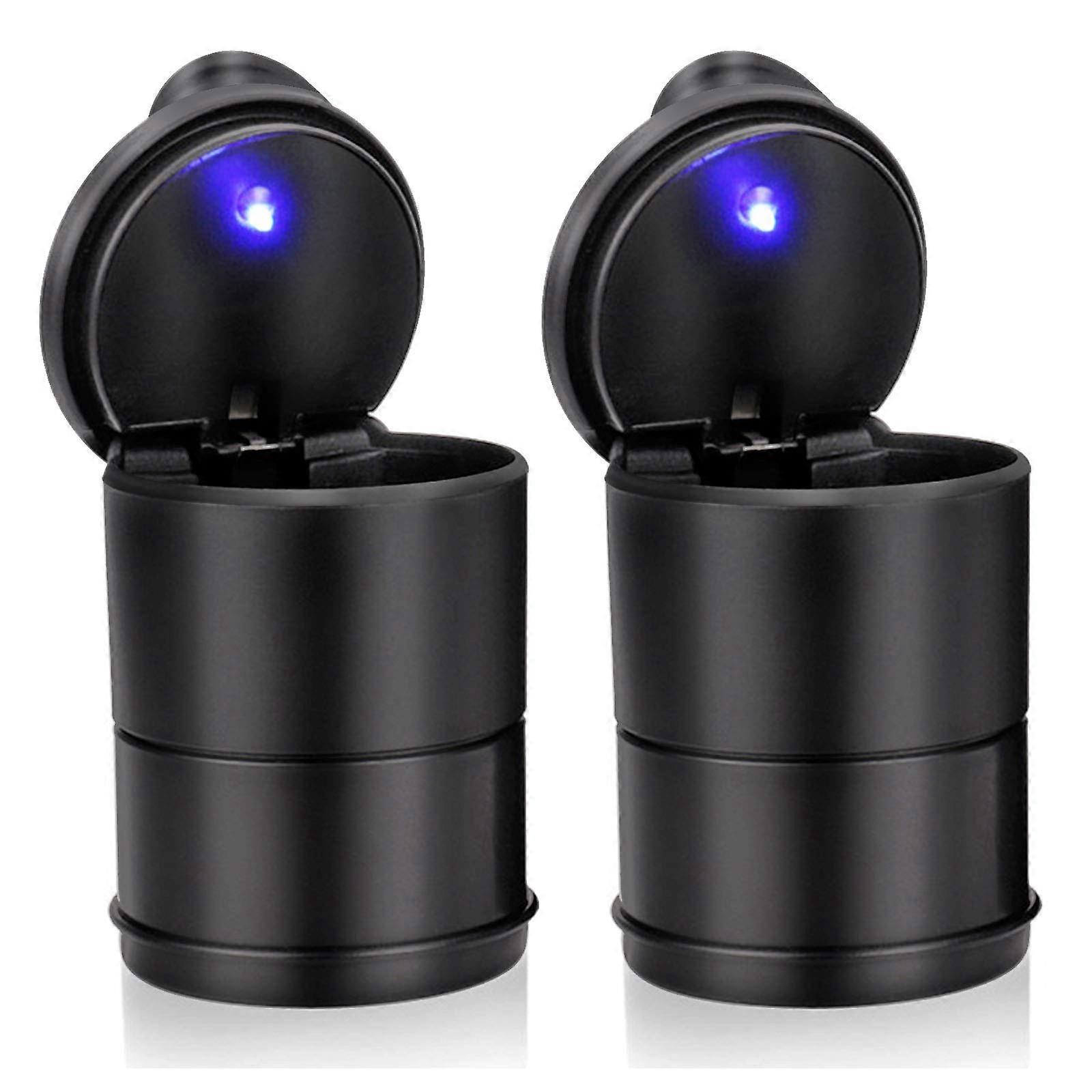 Car Ashtray with Lid and Automatic LED Light, Large Capacity, Removable, Flame Retardant, High Temperature Resistant (2-Pack)