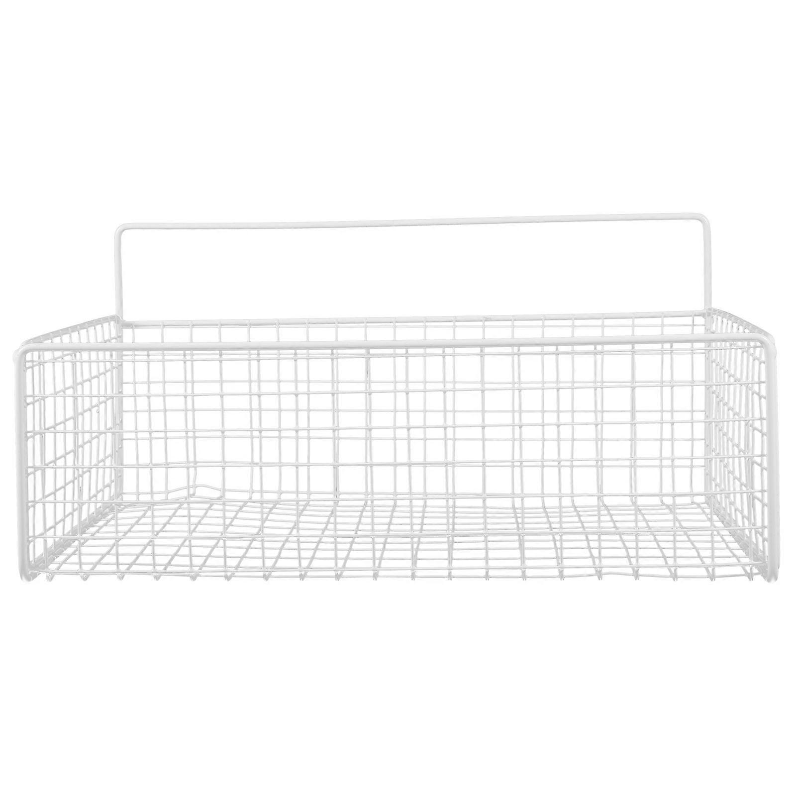 Wrought Iron Storage Rack with Self Adhesive Hook for Kitchen Bathroom Organization White Medium