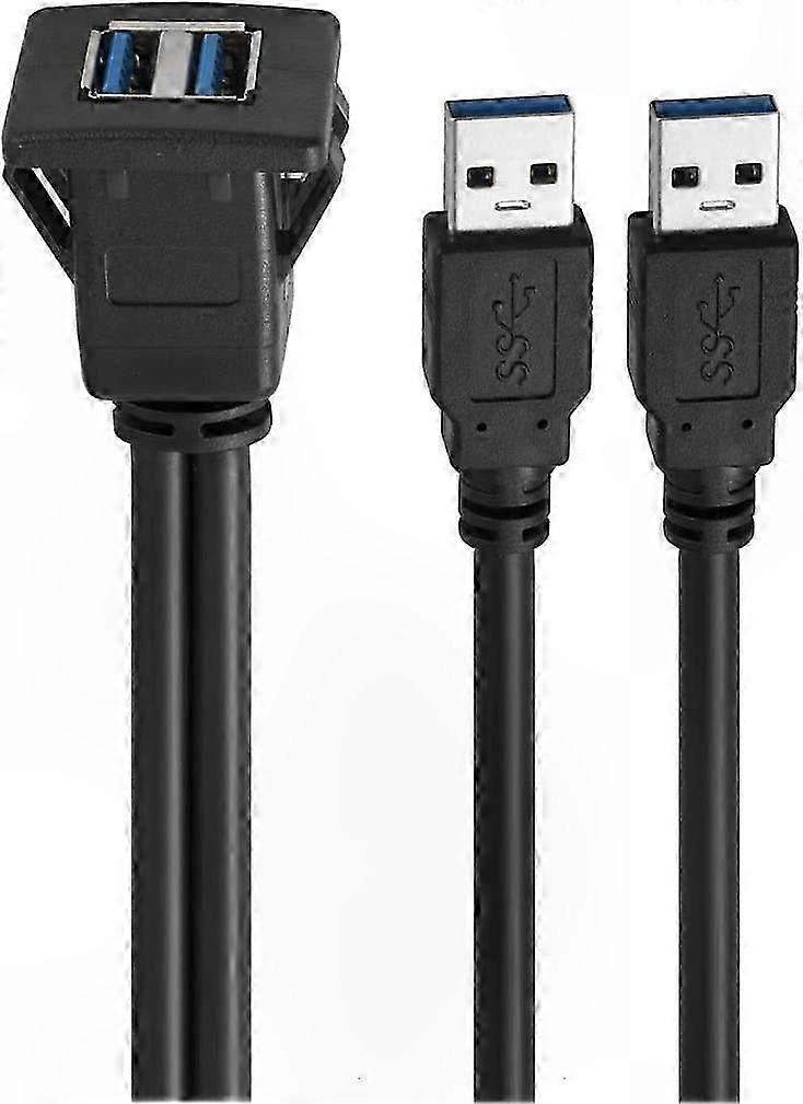 Dual USB 3.0 Flush Mount Panel Cable for Vehicle, Marine, Motorcycle Use