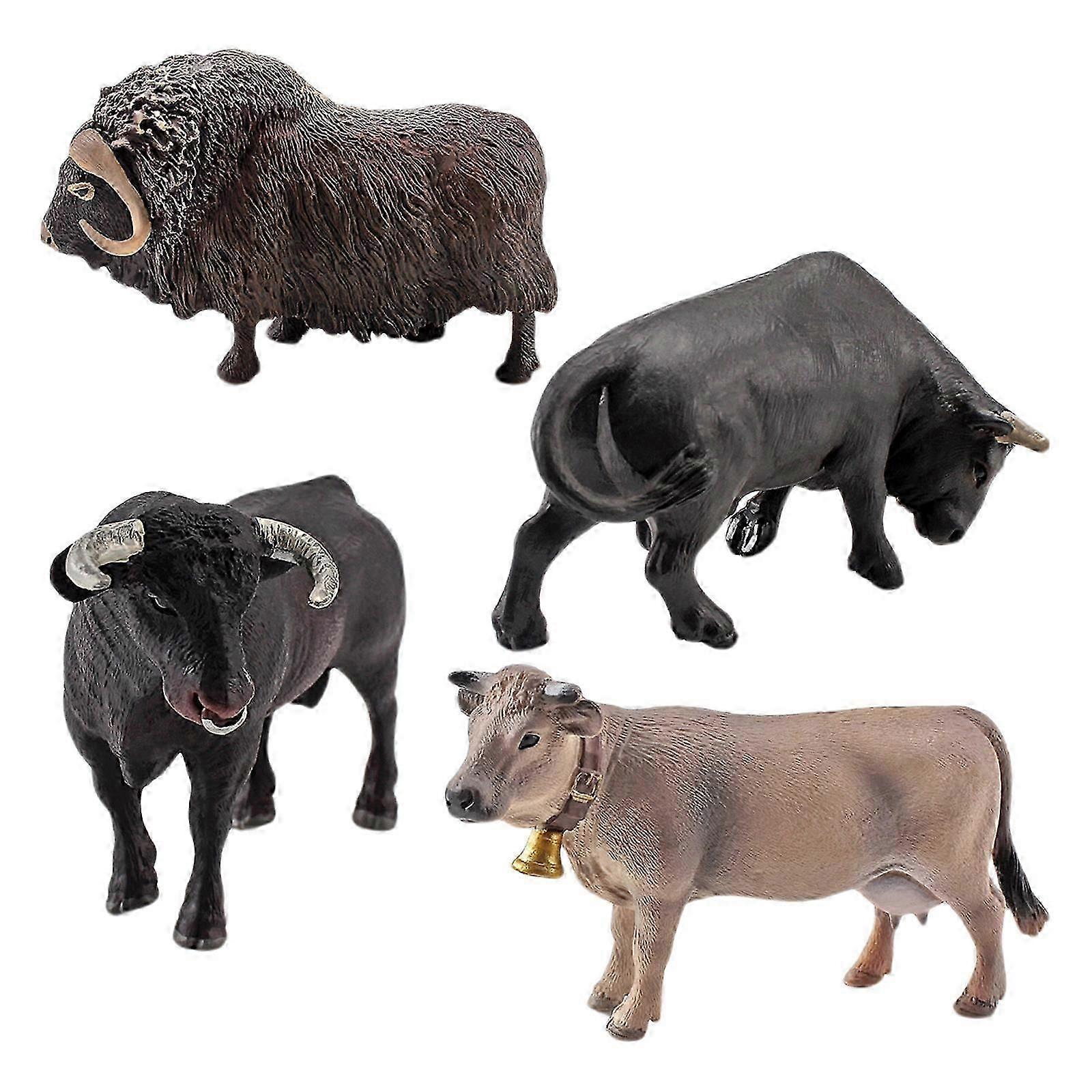 4Pcs Simulation Solid Model Bull Ranch Cow Set PVC Animals Action Figures Toys