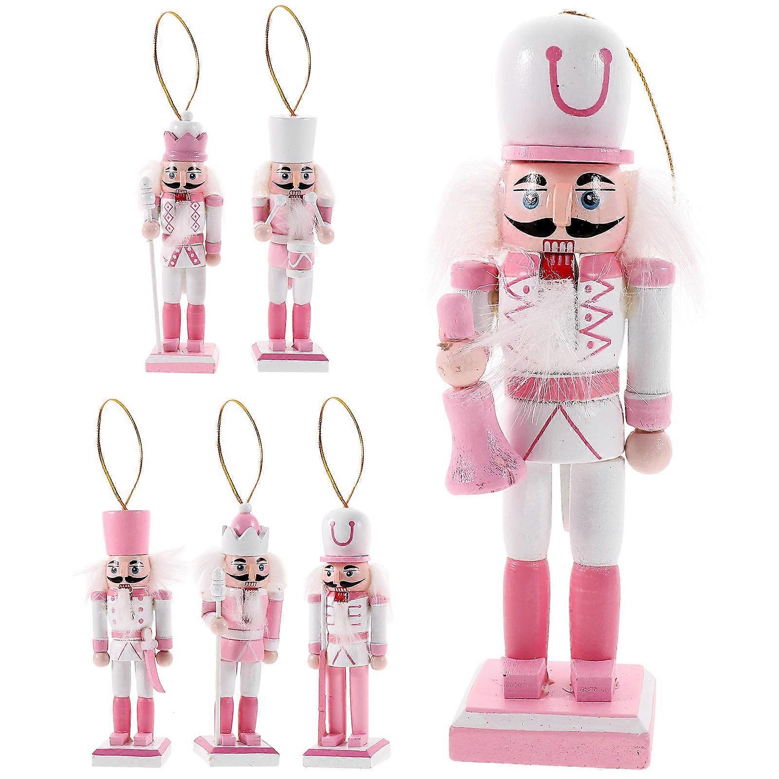 Nutcracker Decorations Christmas Ornament Room Beautification Pink Nutcracker Craft 5.1X1.4X1.4in 6Pcs