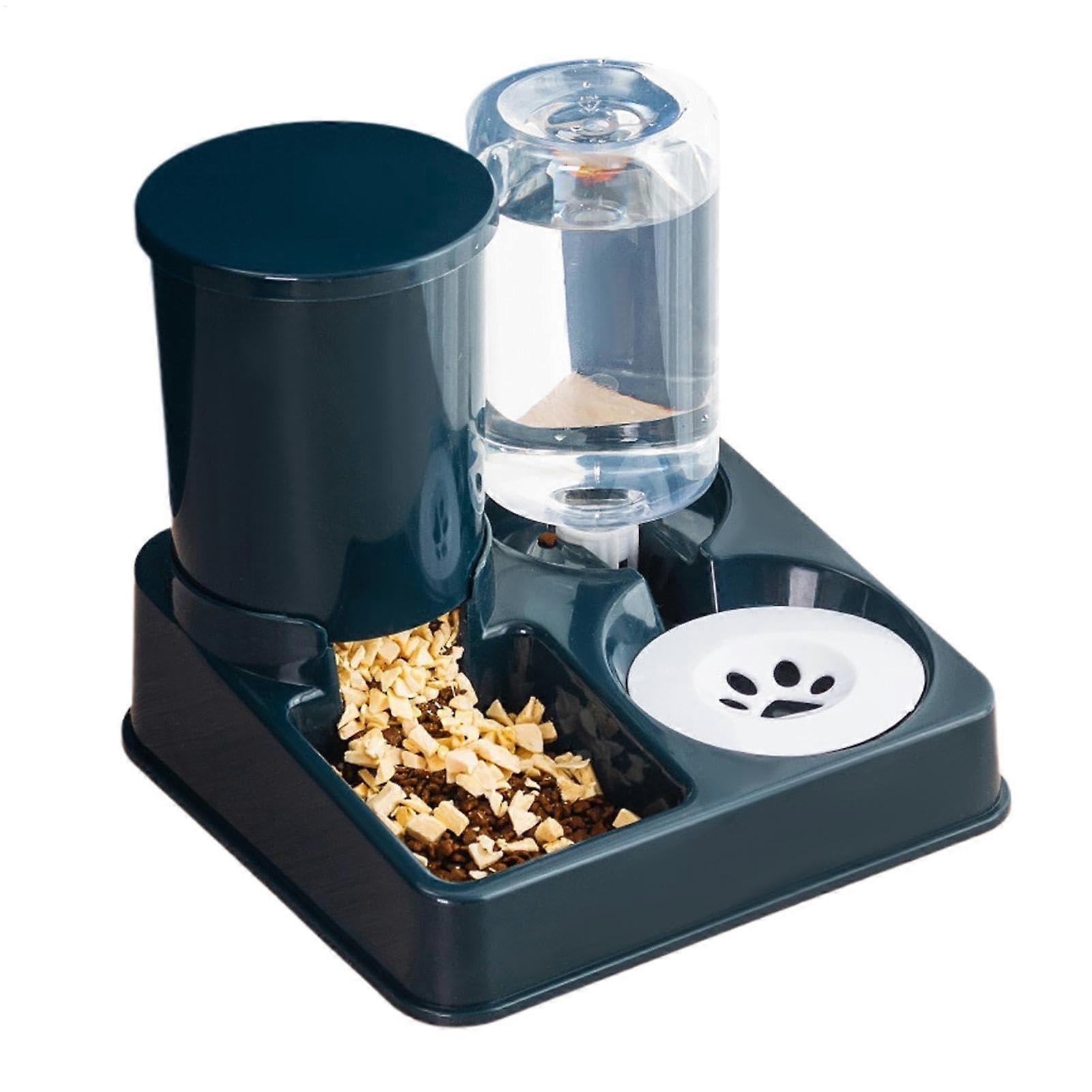 Cat Food and Water Dispenser Set, 2-in-1 Automatic Feeder and Removable Water Bowl, Non-Slip Portable Pet Station