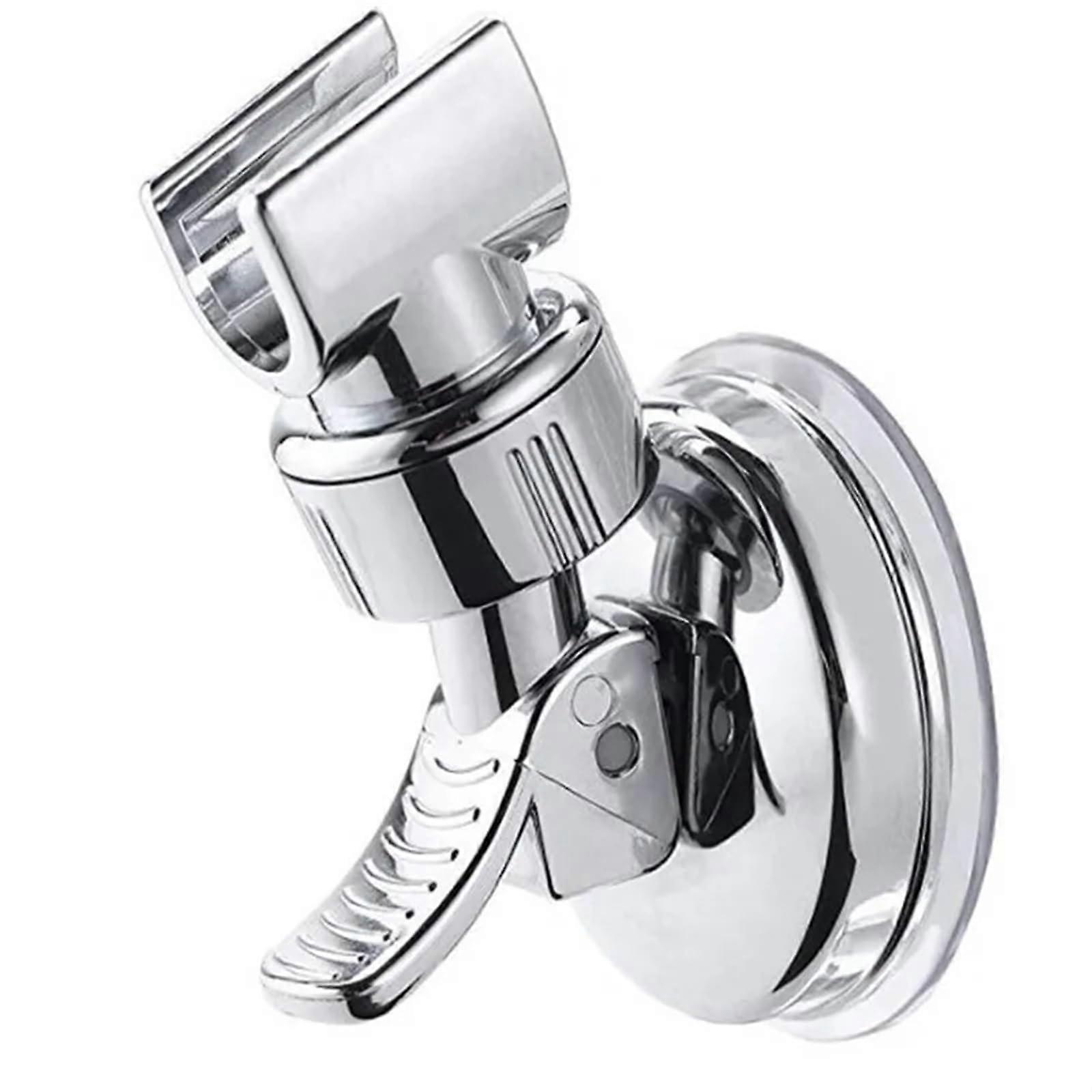 Shower Head Holder Universal Adjustable Hand Shower Holder Suction Cup Holder Full Plating Head Bathroom Holder Stable Rotation Suction Silver
