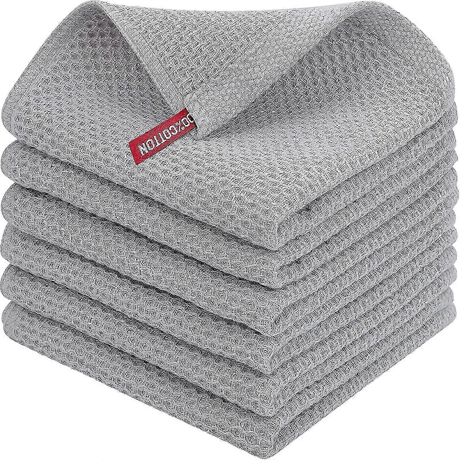 6pack 100% Tea Towels Kitchen Dish Clean Hanging Loop34*34cmLight gray