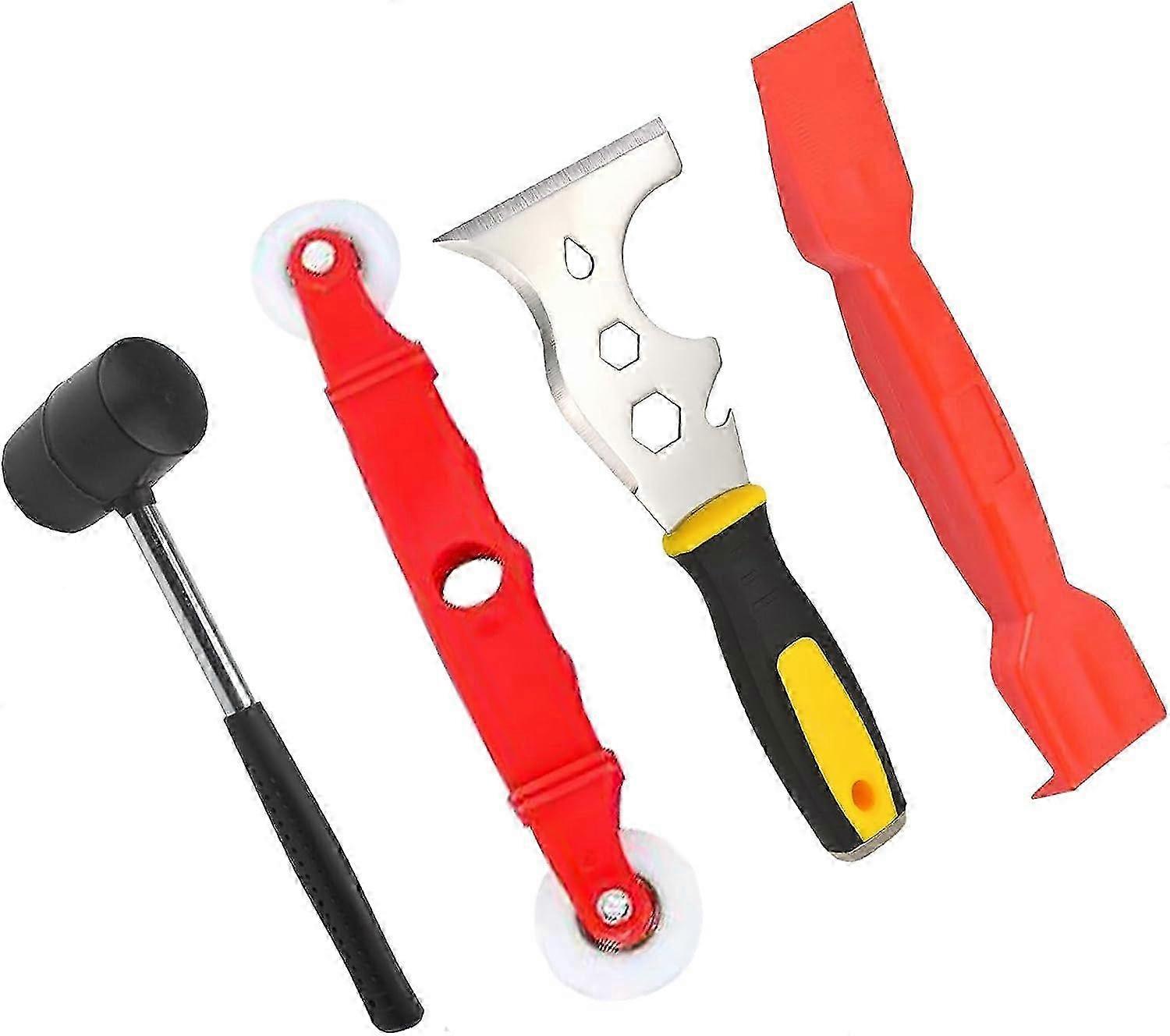 Window Glazing Tool Kit with Rubber Hammer, Knife Chisel, Window Roller & Plastic Shovel for Double Glazed Windows Installation