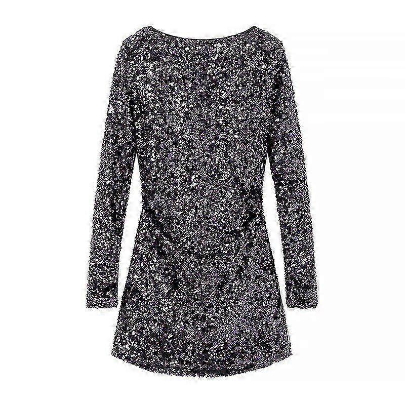 Wind Spring Round Neck Long Sleeve Wrap Hips Slim Backless Small Dr...