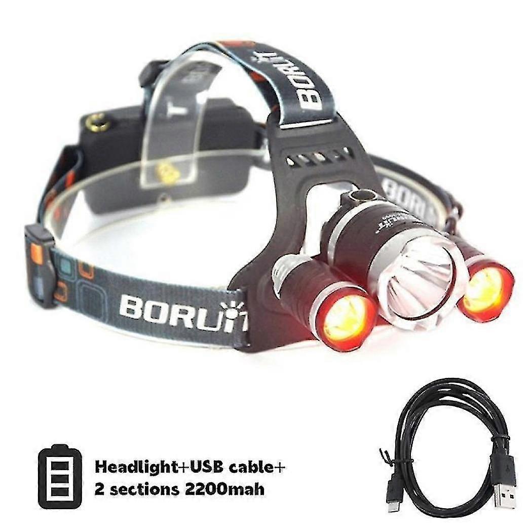 BORUiT RJ-3000 3000 Lumens Red LED Headlamp 3 Lighting Modes 400 Me...