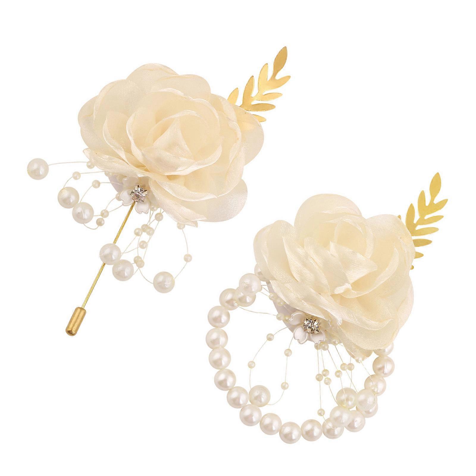 Soft Padded Floral Wedding Wristlet And Boutonniere Set With Mixed Color Design For Formal Occasion Ceremonies Multicolor