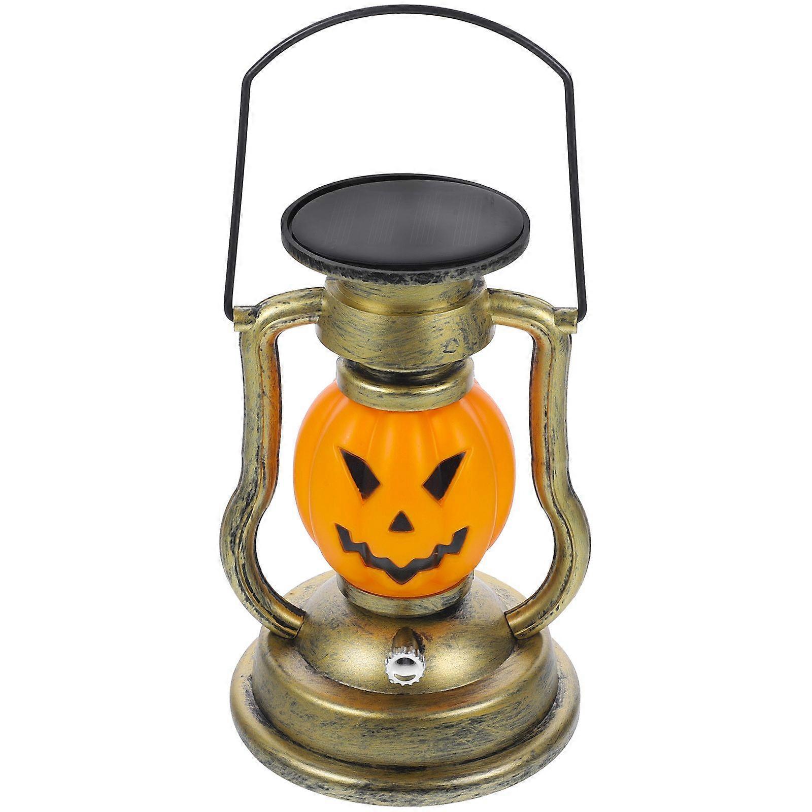 1pc Pumpkin Solar Kerosene Lamp Retro Handheld Lantern Halloween Lamp Ornament