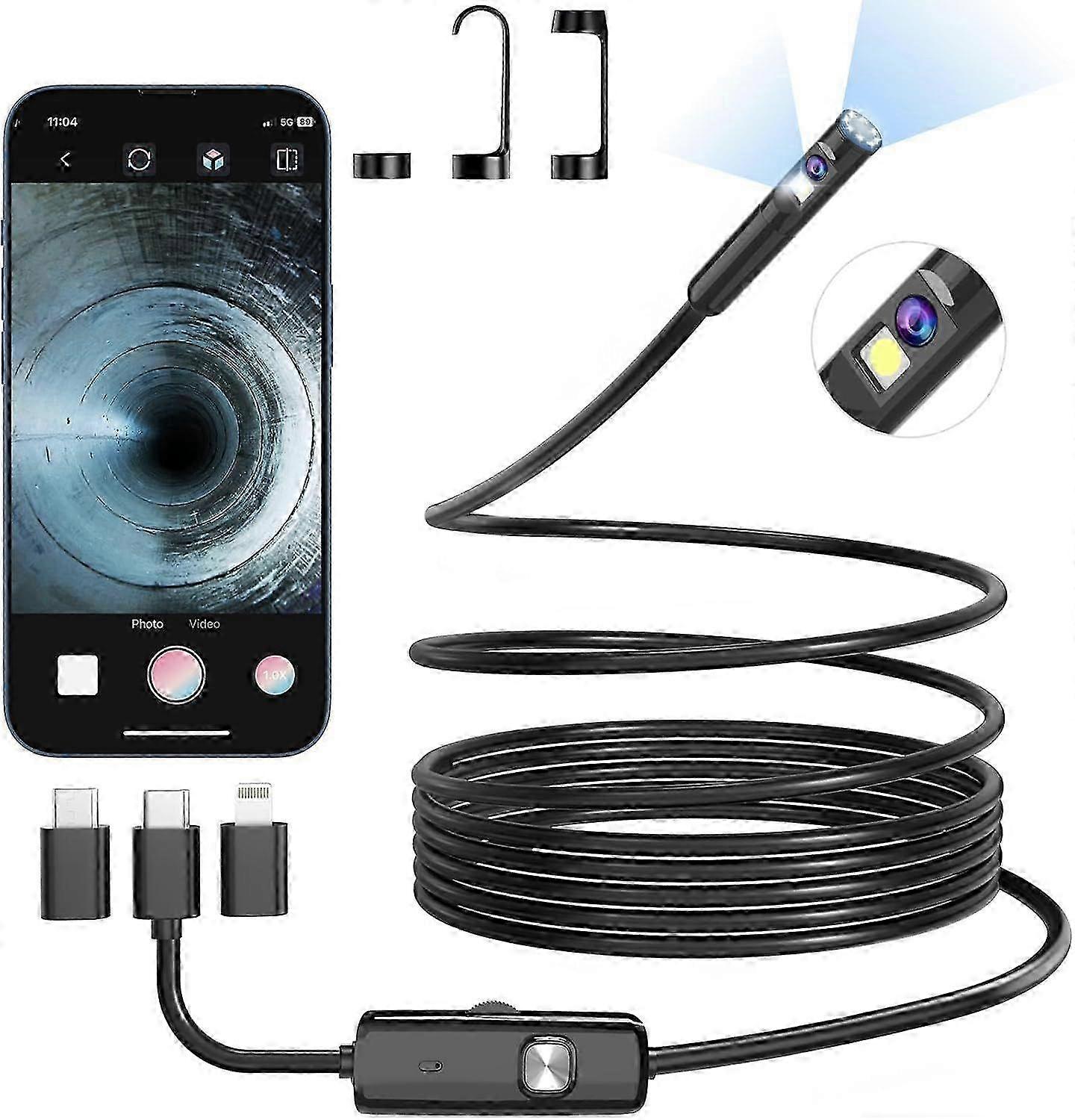 High quality  Endoscope Camera with Light, 1920P Borescope with 8+1