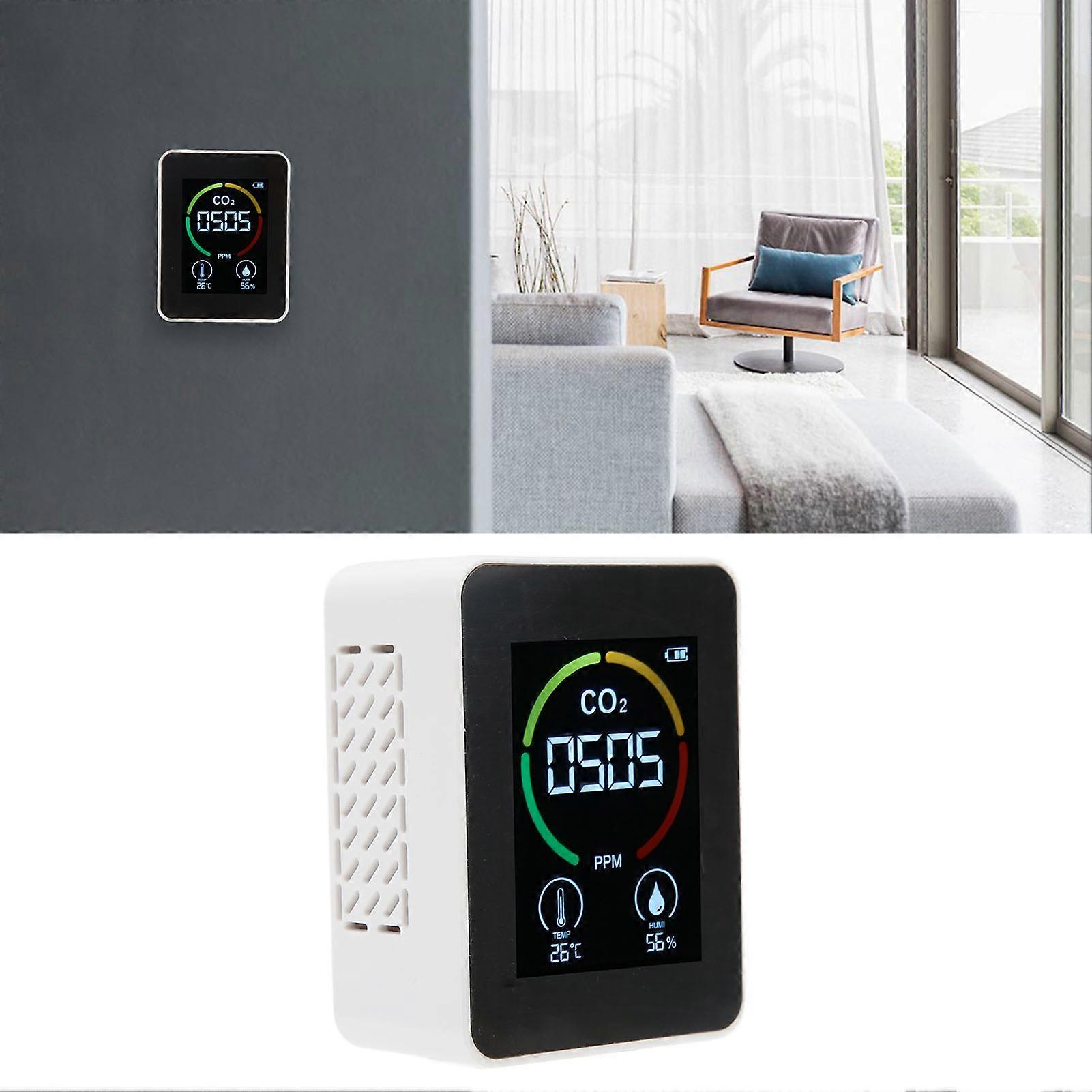 CO2 Detector with Temp Humidity Sensor, 9x7x4cm, 1200mAh White