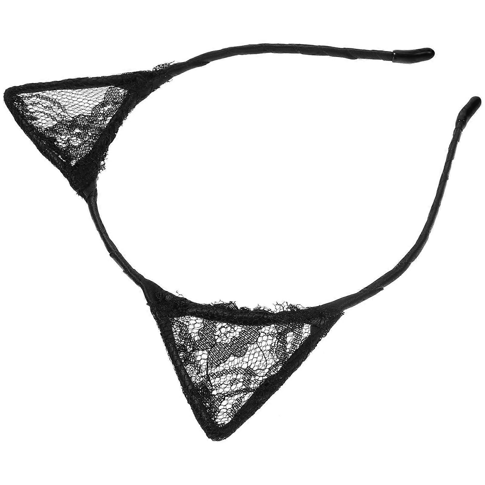 Lace Cat Ears Headband for Costume Party with Wired Design