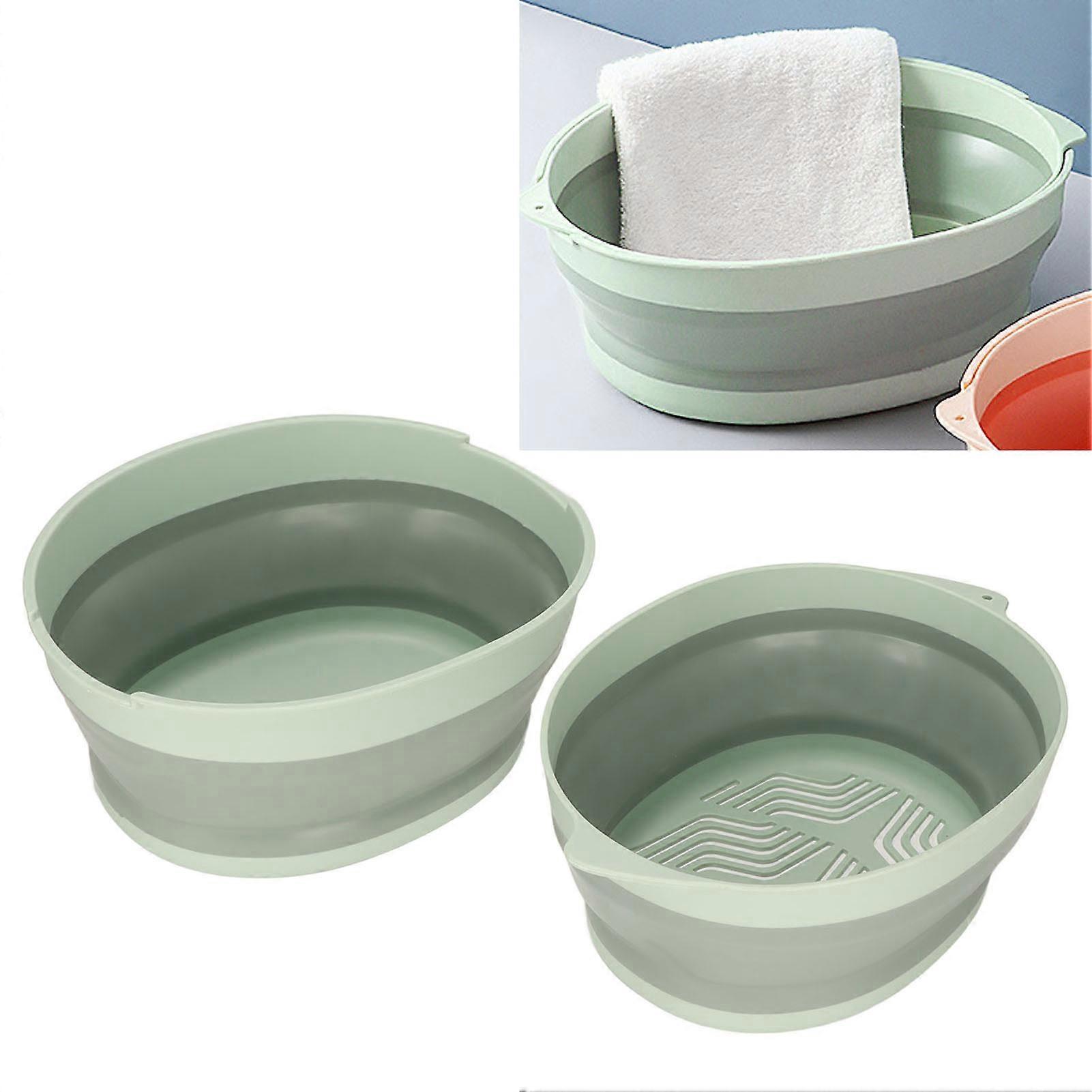 Double Layer Foldable Drain Basket Portable Fruit Vegetable Storage Green