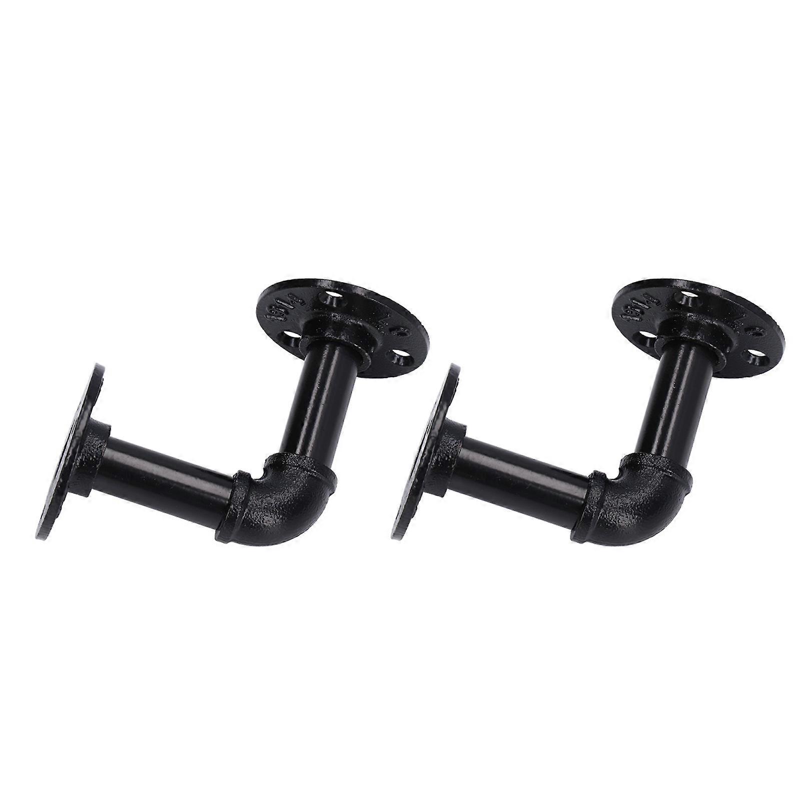 Black Matte Iron Pipe Shelf Brackets Set, Wall Mounted 654g
