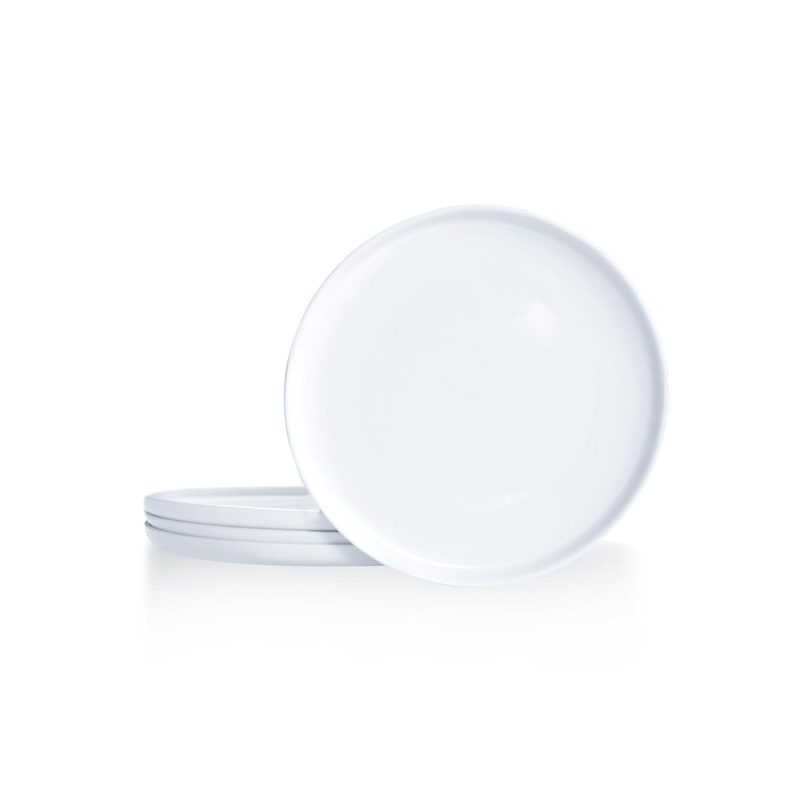 White Ceramic Plates Set Of 4, 6Inch Round Porcelain Salad Plate, Lipped Edge For Appetizer And Steak, Microwave Safe