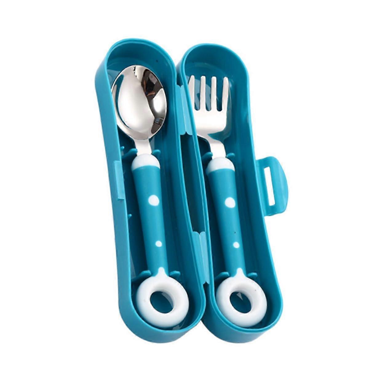 Stainless Steel Fork Spoon With Silicone Handles Non Slip Lightweight Self Feeding Utensils For Boys Green Tableware