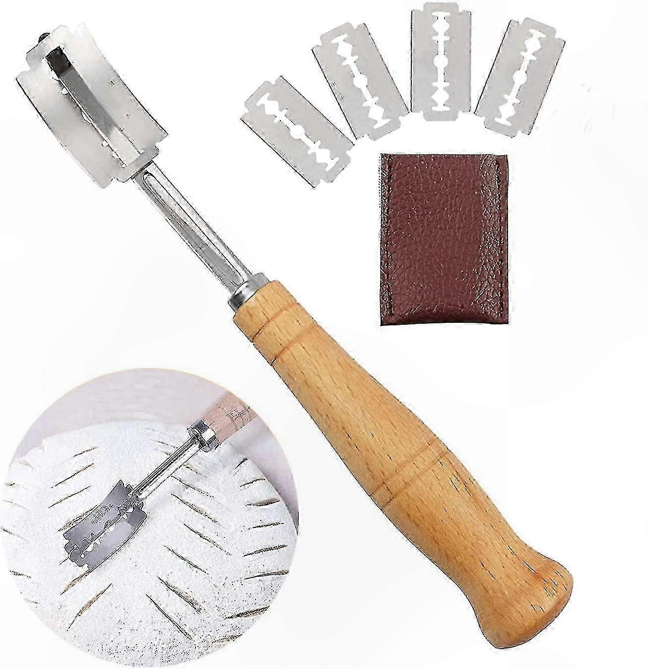 Dough Scoring Tool with 5 Blades and Leather Cover for Bread Baking