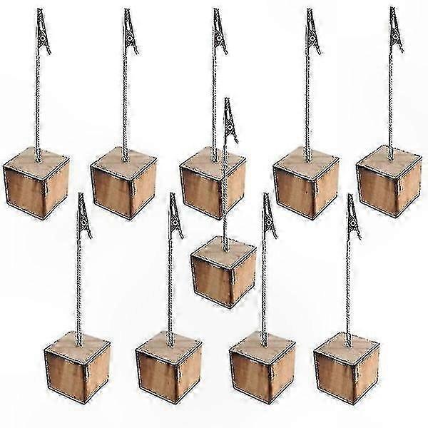 Set of 10 Wooden Card Holders with Metal Clips for Display and Organization