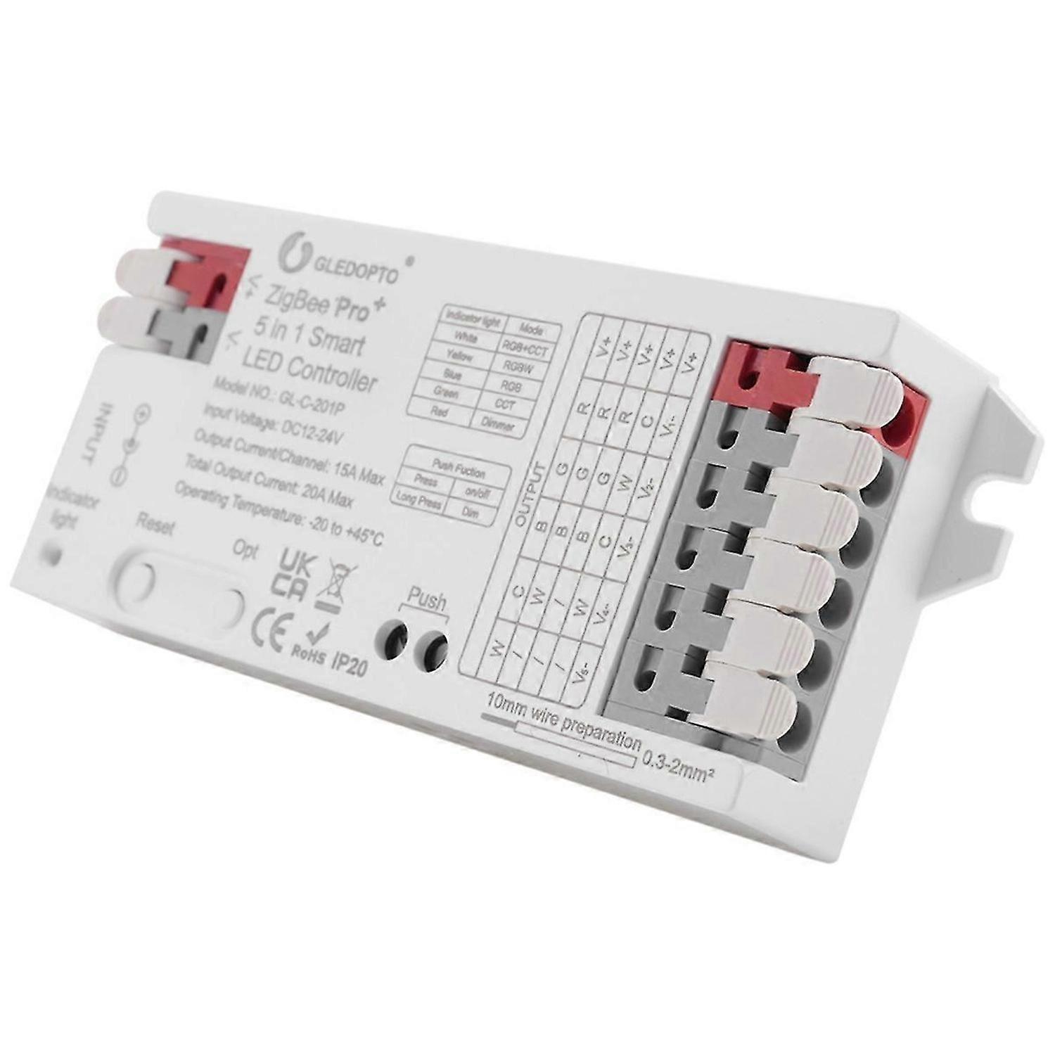 GLEDOPTO ZigBee 3.0 LED Controller 5In1 Dimmer 12V 24V 20A RGB/RGBW
