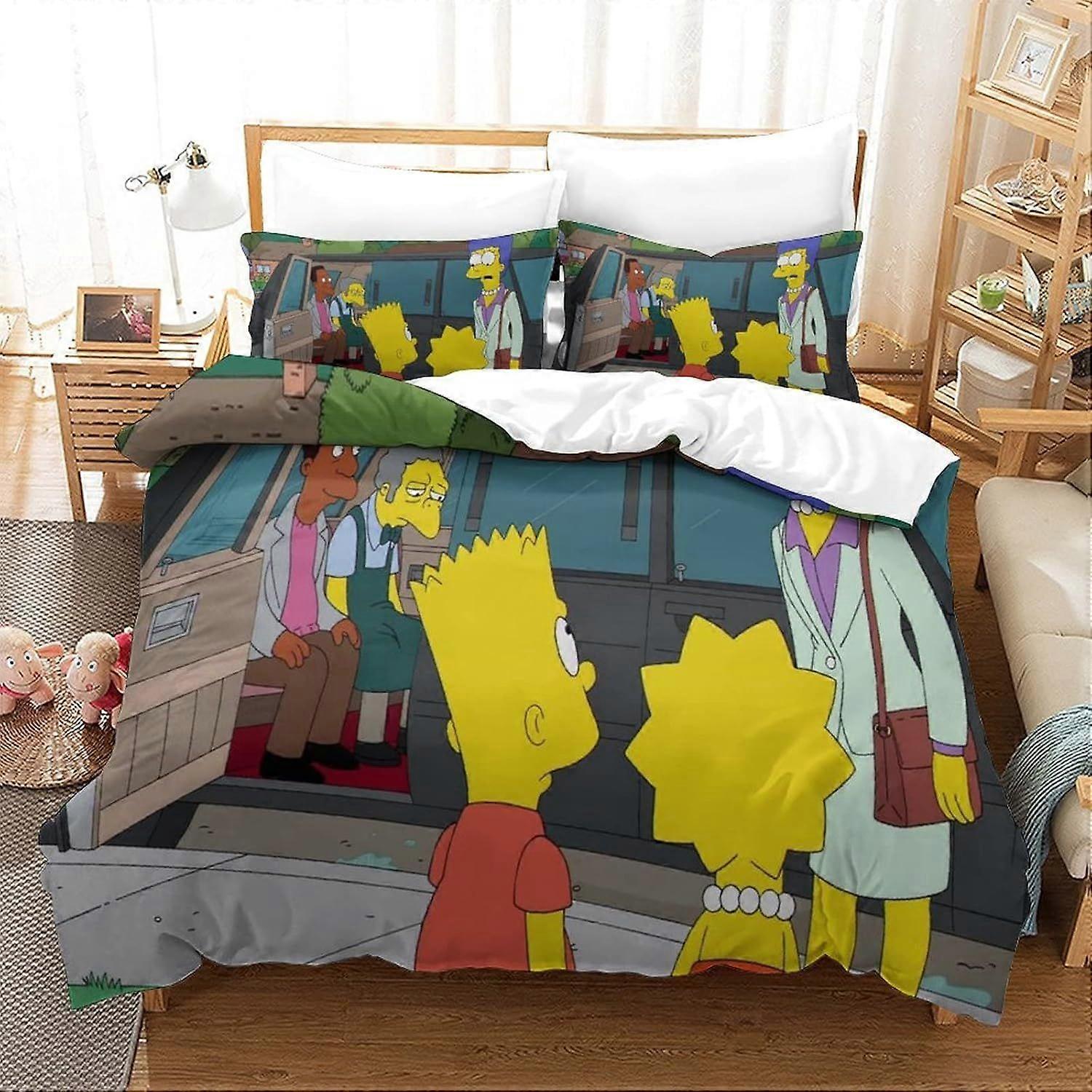 Duvet Cover Set Bedding Set 3 Pieces Set Ultra Soft Microfiber Polyester Comforter Cover 3D Simpson Printing Theme Quilt Cover with Zipper Closure Eas